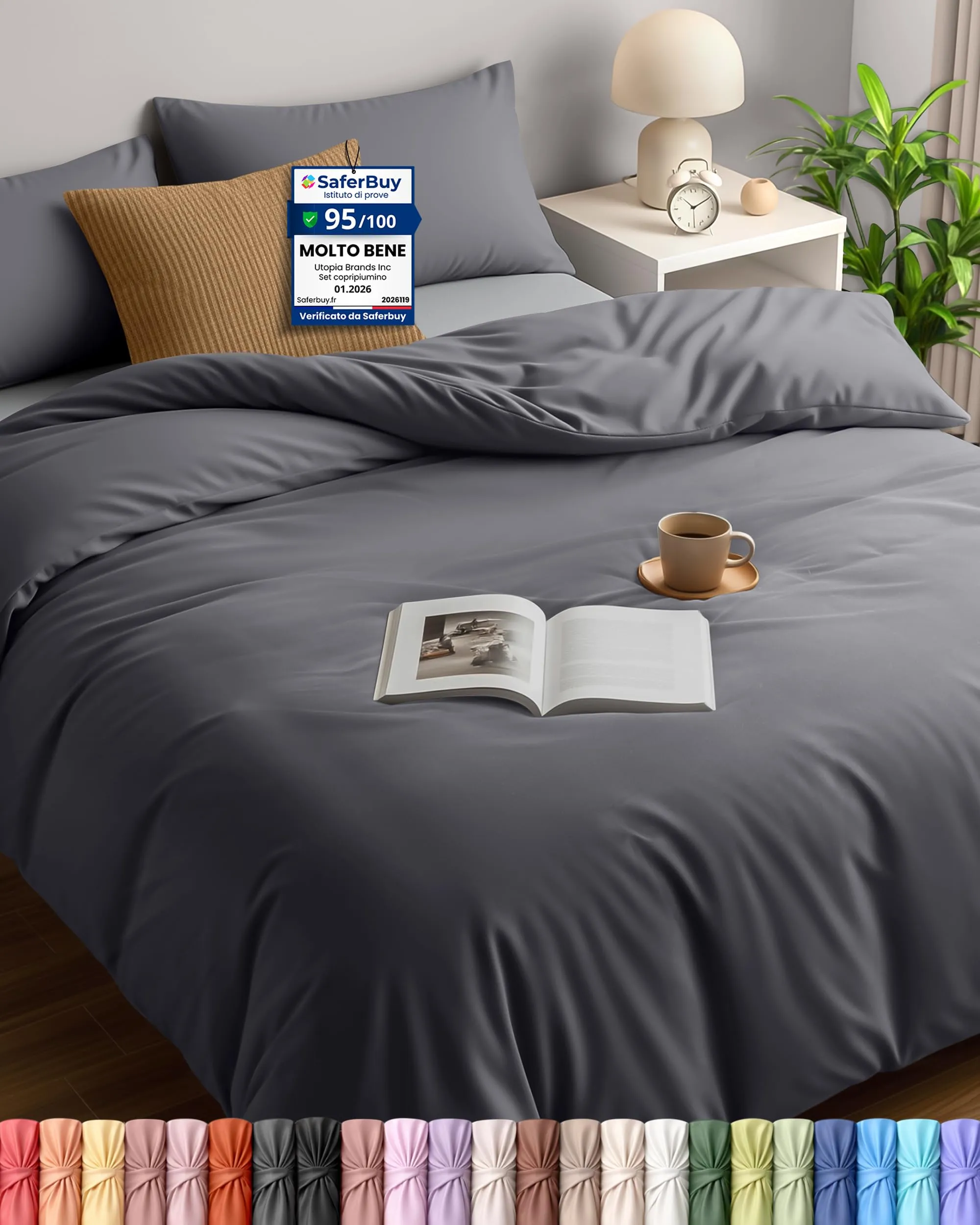 Utopia Bedding Set Copripiumino Matrimoniale 200x200 cm e 2 Federe 50x75 cm, Grigio - immagine 1