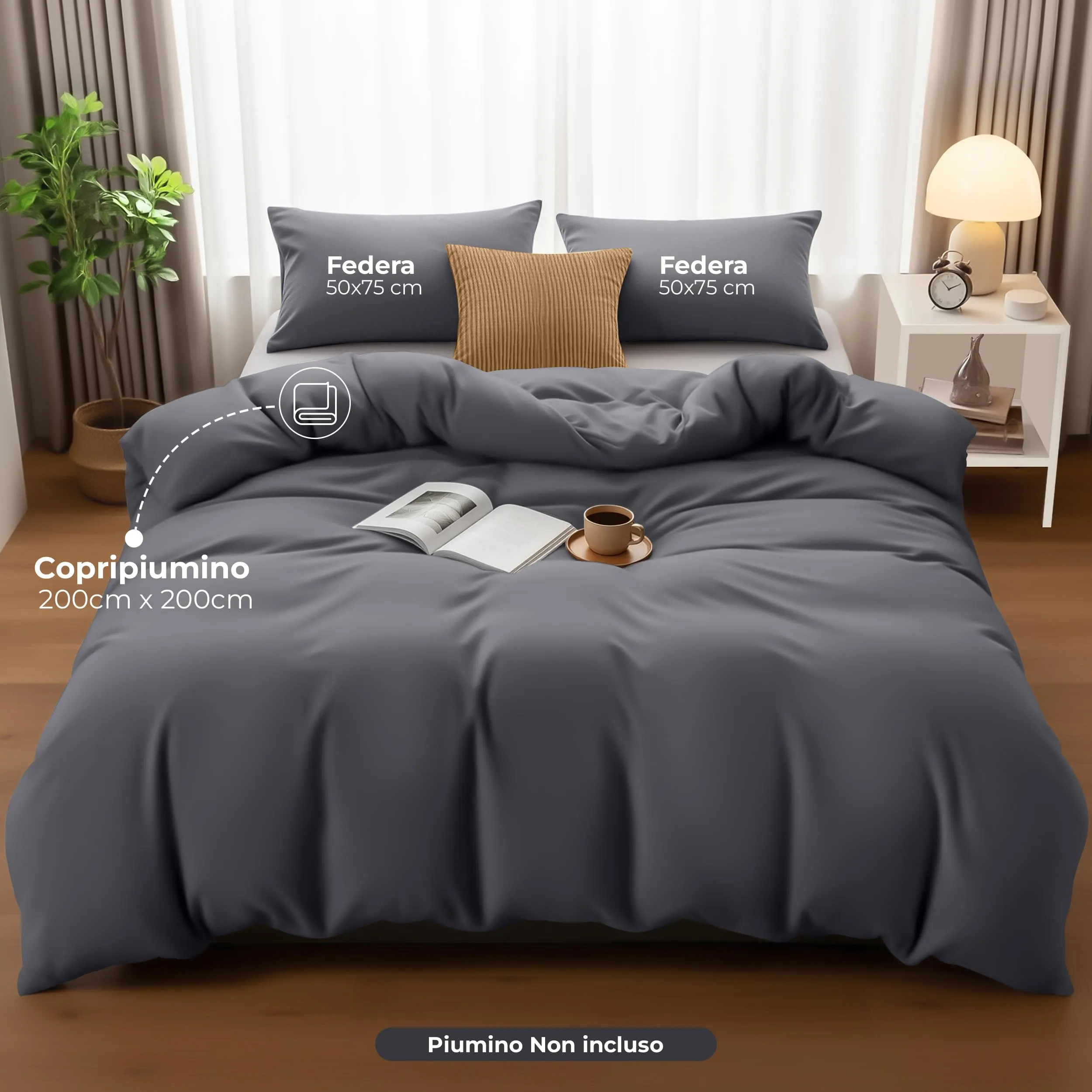 Utopia Bedding Set Copripiumino Matrimoniale 200x200 cm e 2 Federe 50x75 cm, Grigio - immagine 2