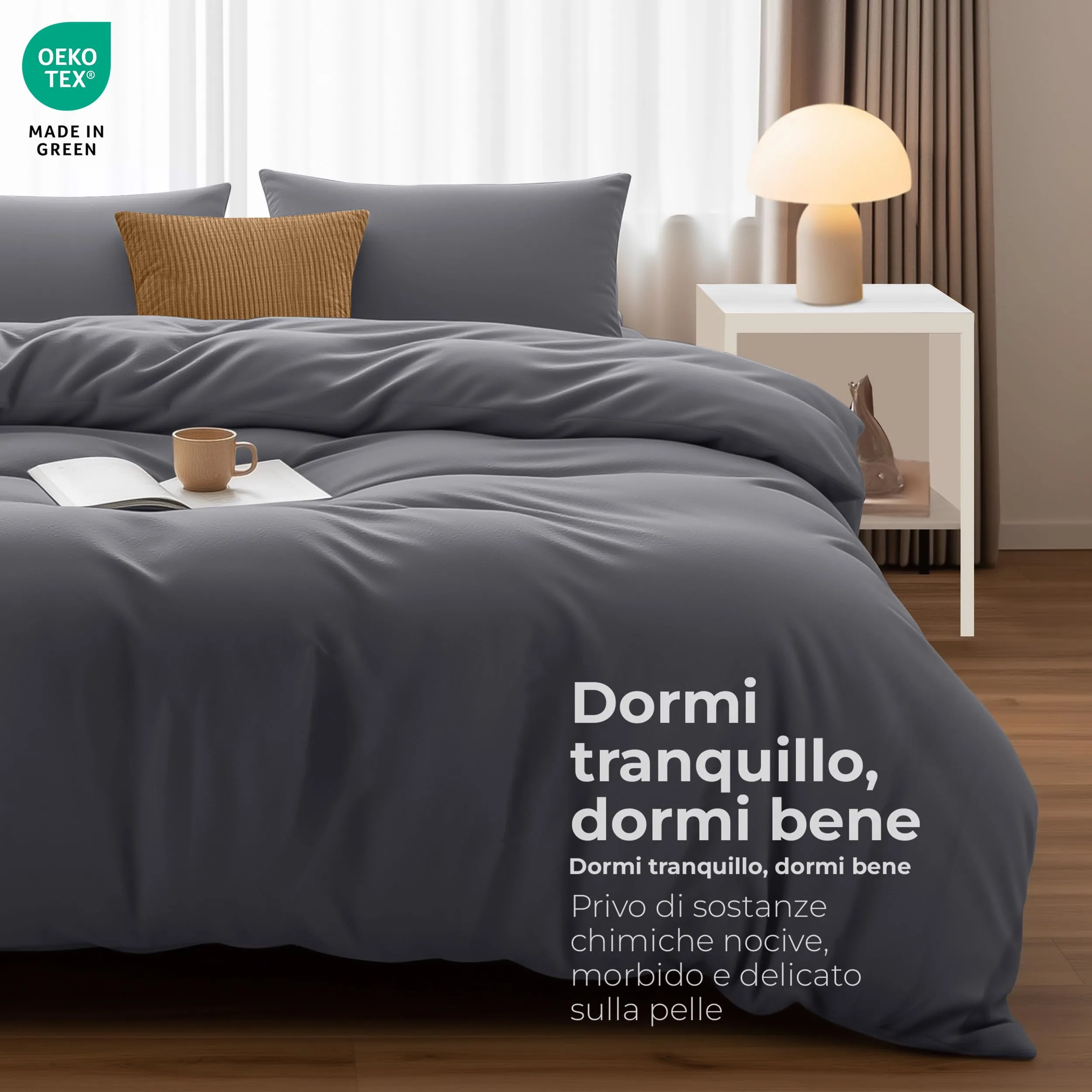 Utopia Bedding Set Copripiumino Matrimoniale 200x200 cm e 2 Federe 50x75 cm, Grigio - immagine 4