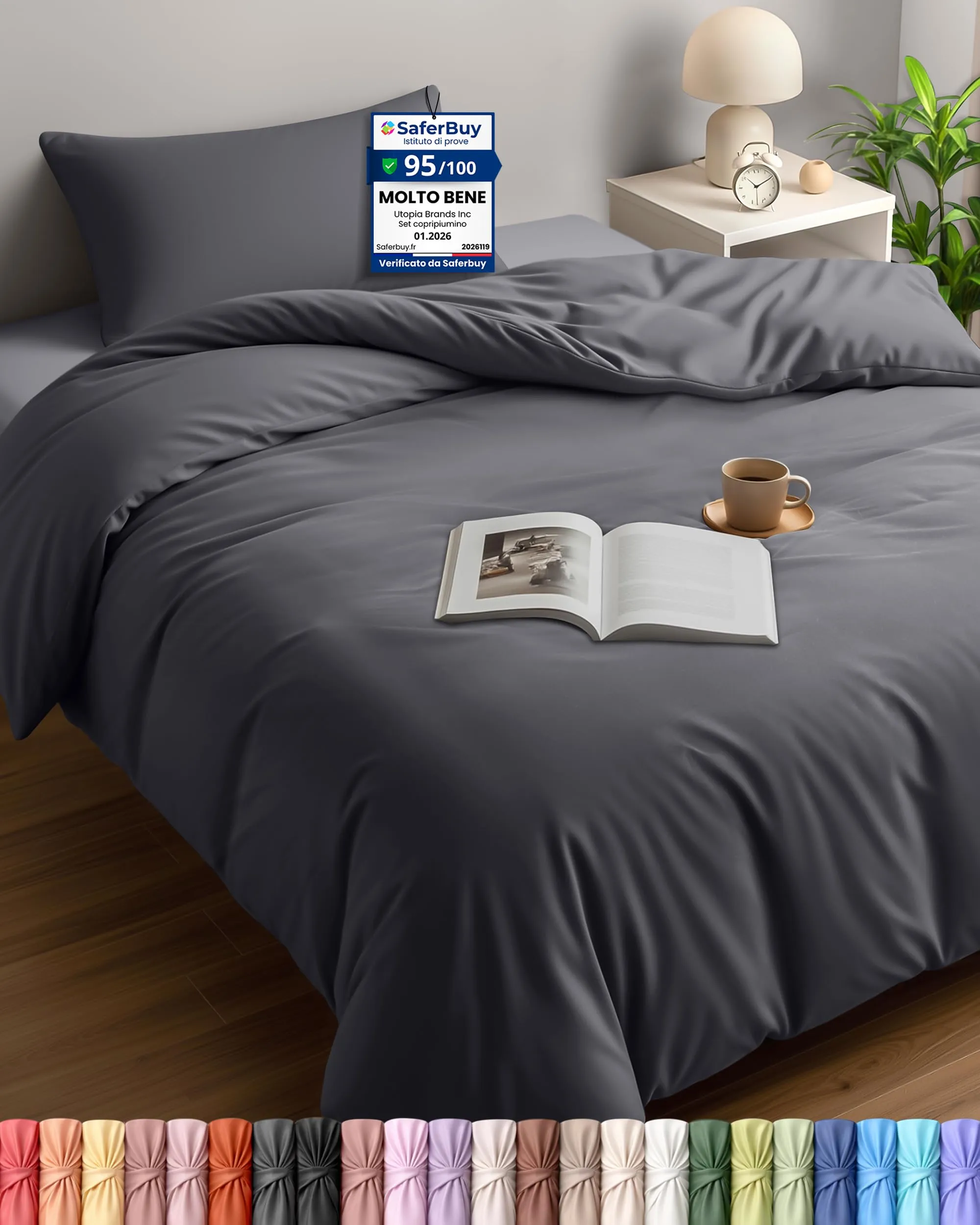 Utopia Bedding Copripiumino Singolo 135x200 cm e Federa 50x75 cm, Grigio - immagine 1