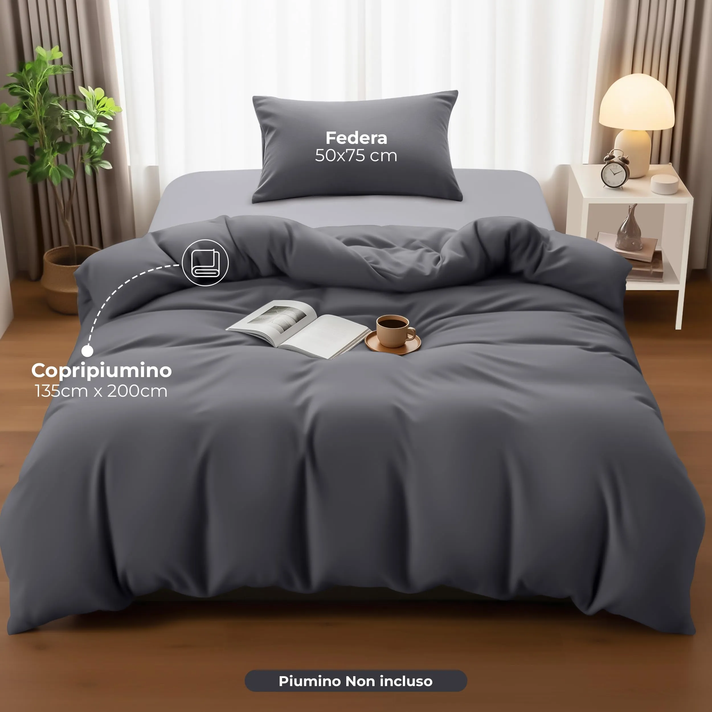 Utopia Bedding Copripiumino Singolo 135x200 cm e Federa 50x75 cm, Grigio - immagine 2