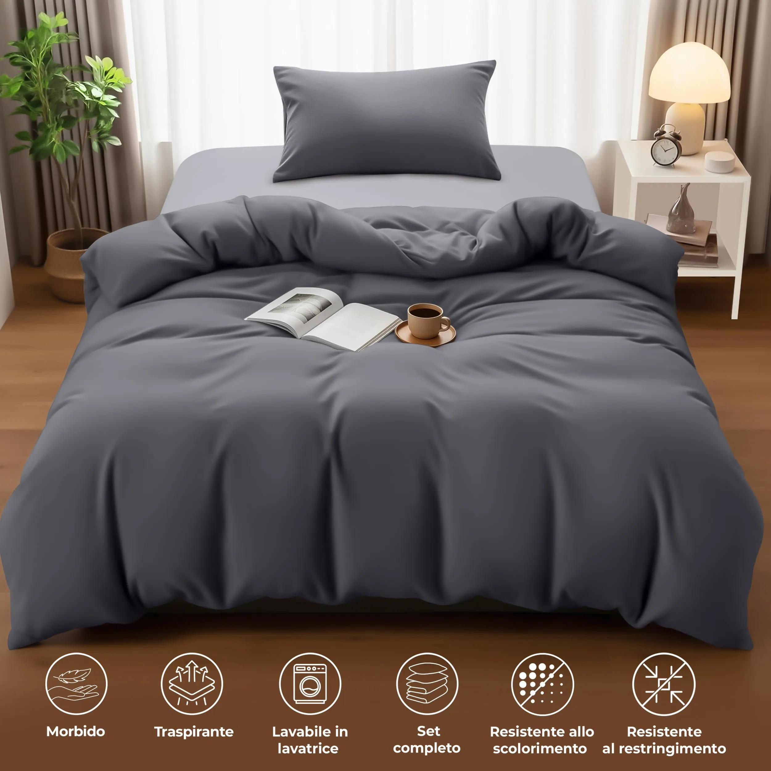 Utopia Bedding Copripiumino Singolo 135x200 cm e Federa 50x75 cm, Grigio - immagine 5
