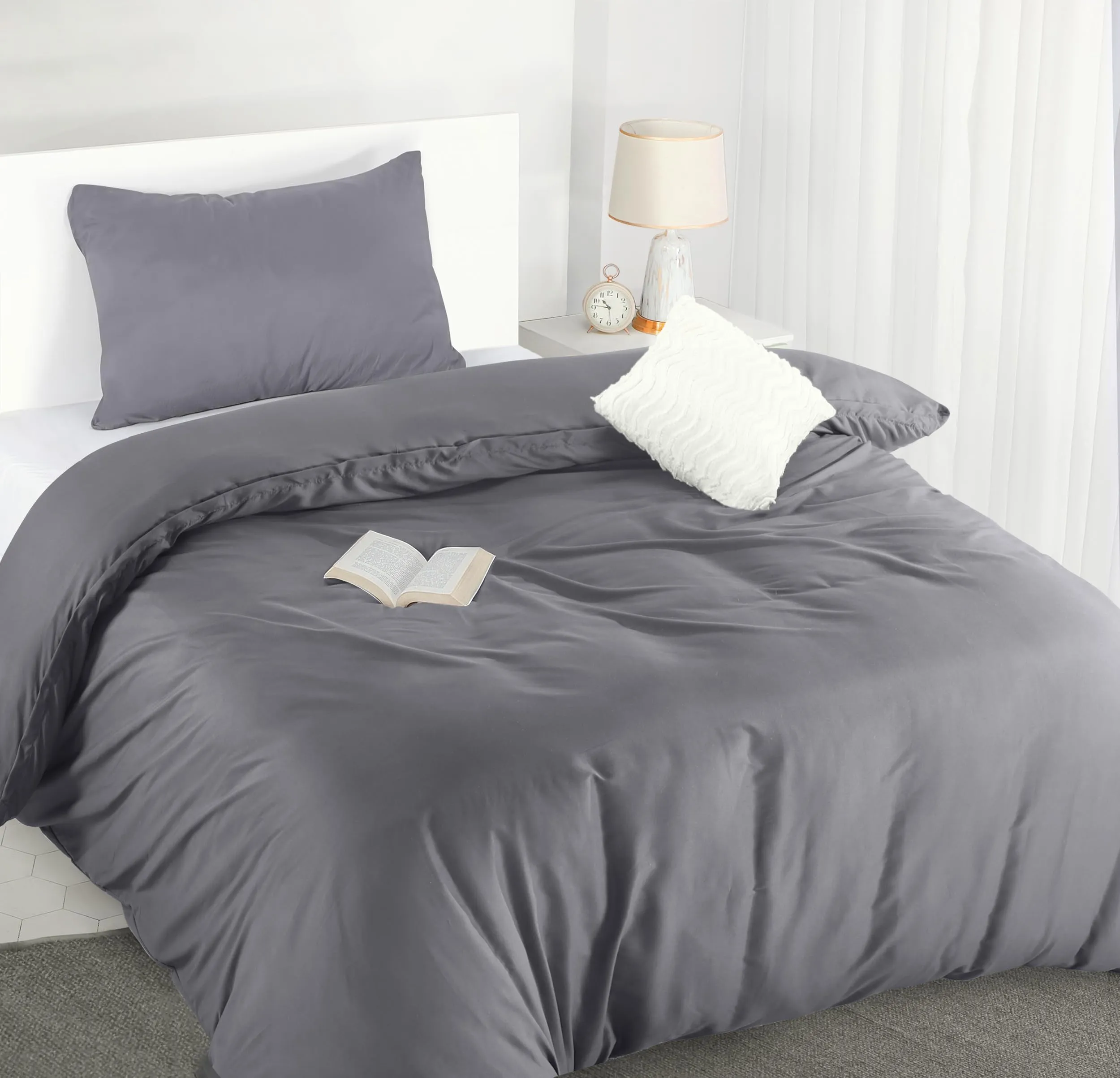 Utopia Bedding Copripiumino Singolo 135x200 cm e Federa 50x75 cm, Grigio - immagine 6