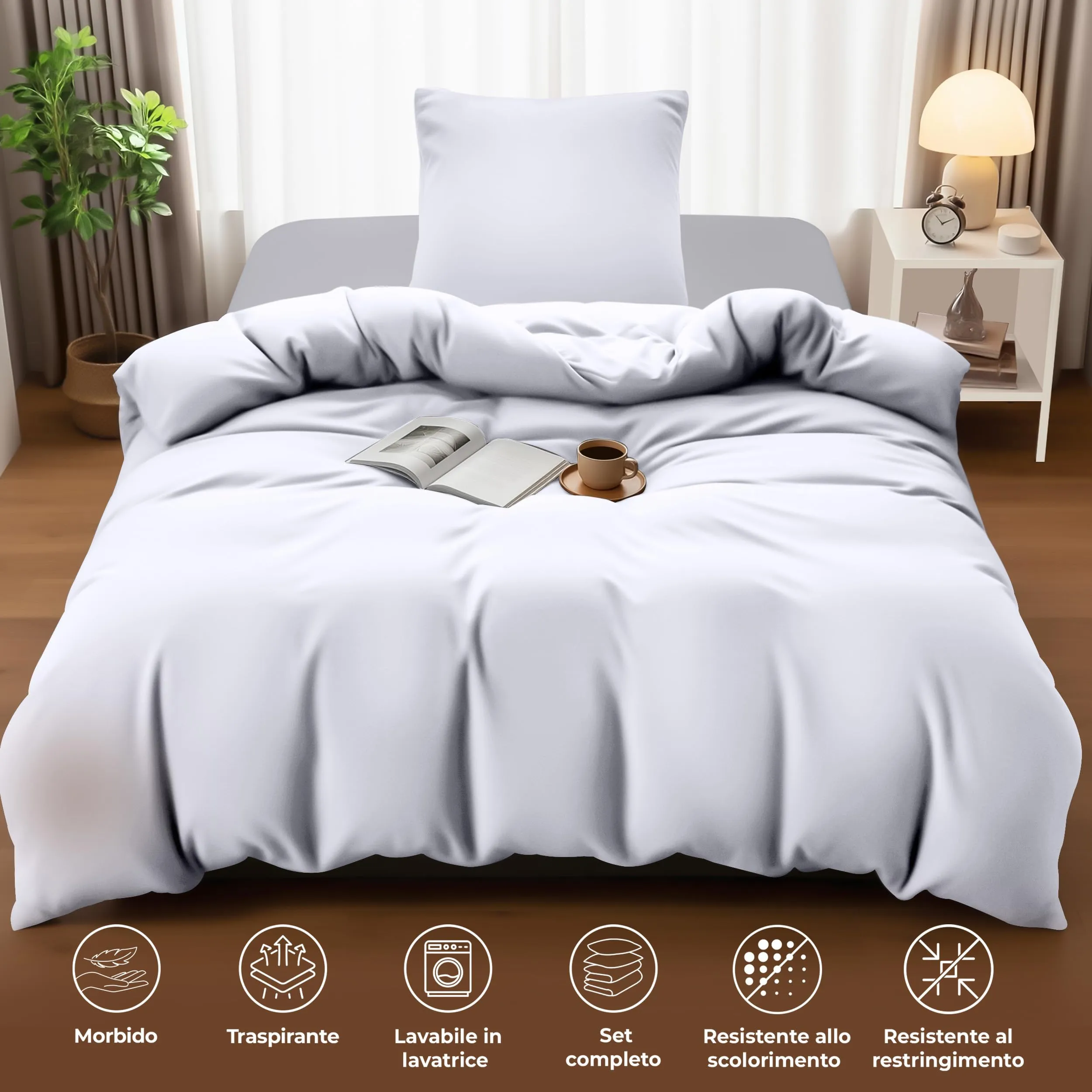 Utopia Bedding Set Copripiumino 135x200 cm e Federa 80x80 cm, Bianco - immagine 5