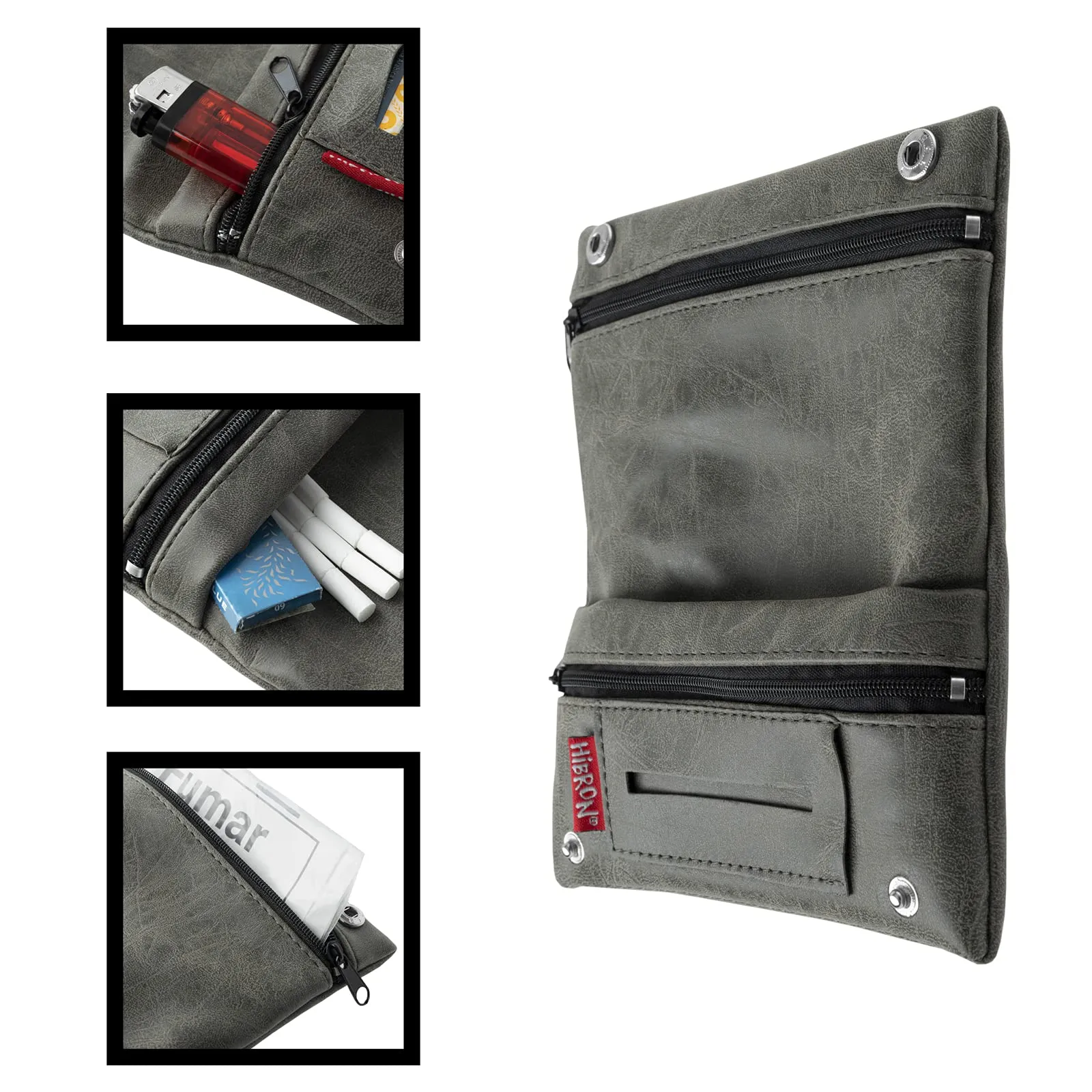 HIBRON Porta tabacco Borsello in vera pelle (58105 Grigio) - immagine 4