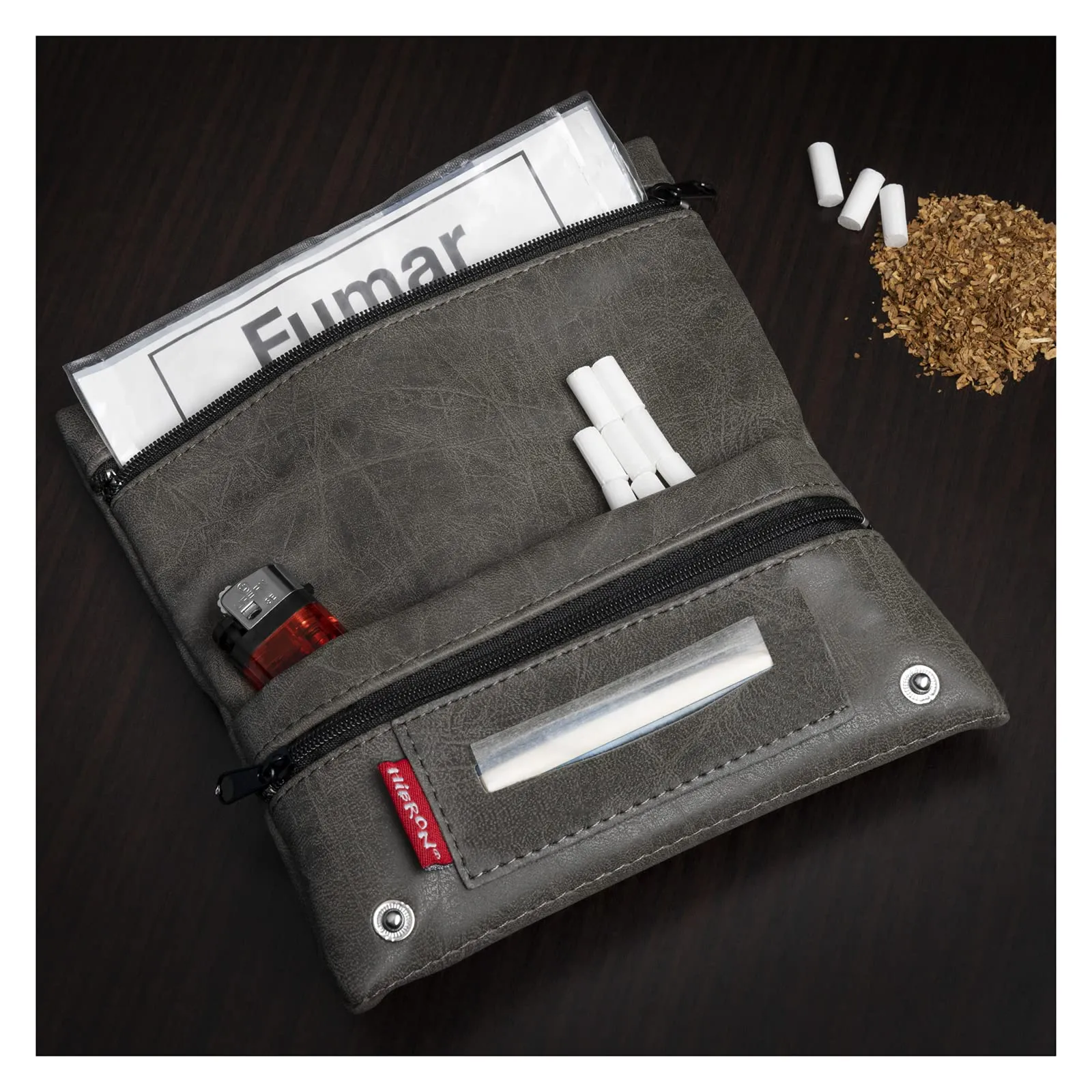 HIBRON Porta tabacco Borsello in vera pelle (58105 Grigio) - immagine 6
