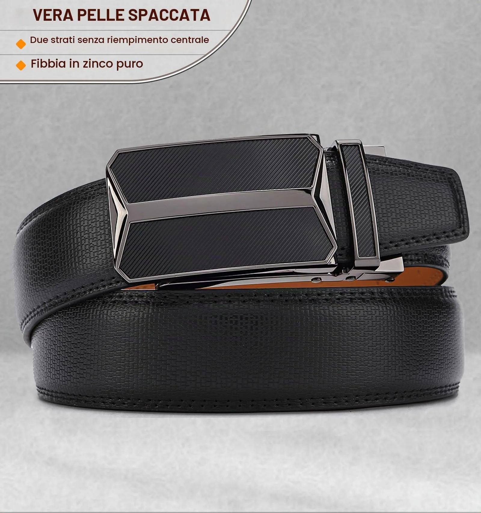 BULLIANT Cintura Uomo in Pelle con Fibbia Automatica a Cricchetto 35mm, Nero, 105cm - immagine 3