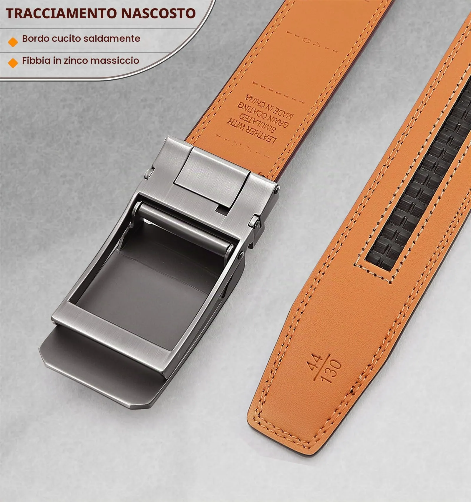 BULLIANT Cintura Uomo in Pelle con Fibbia Automatica a Cricchetto 35mm, Nero, 105cm - immagine 5