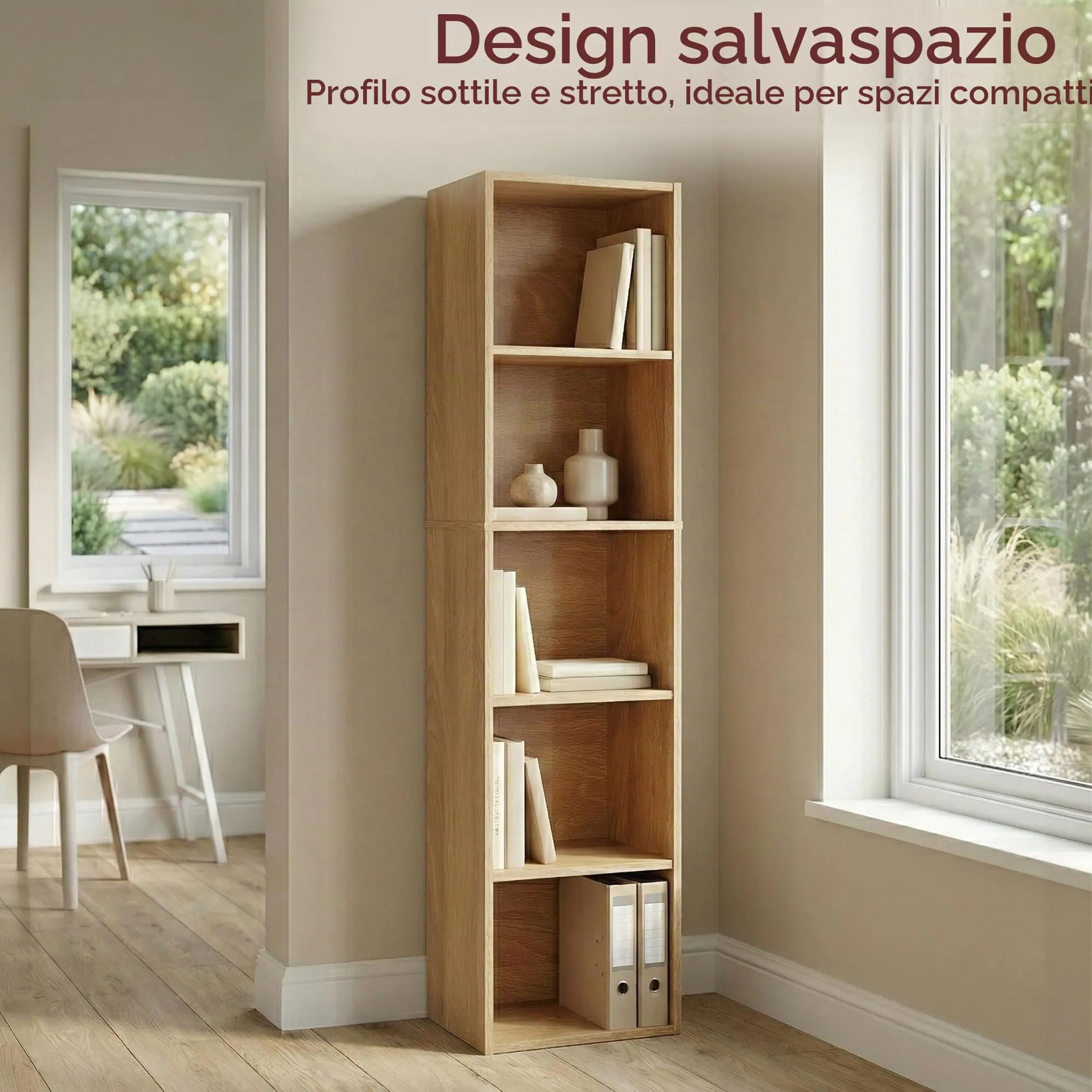 Vida Designs Oxford Libreria a cubi a 5 Ripiani in Legno, Rovere - immagine 2