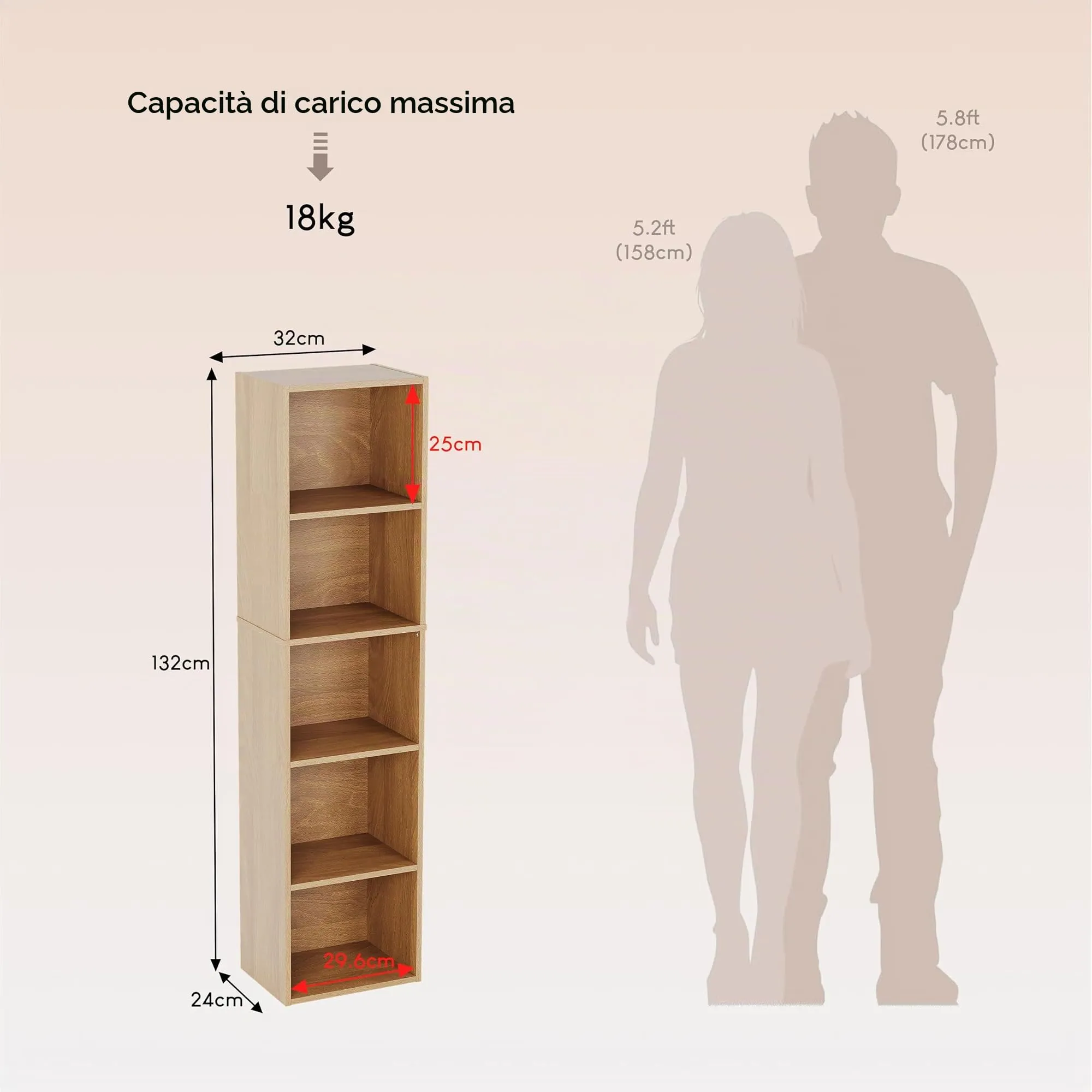 Vida Designs Oxford Libreria a cubi a 5 Ripiani in Legno, Rovere - immagine 7