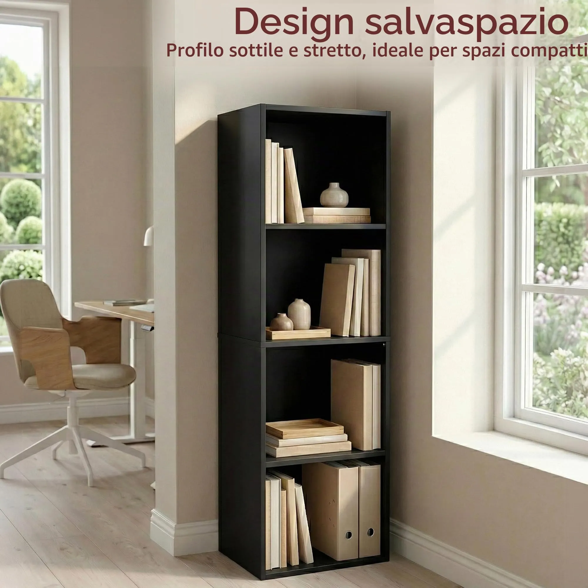 Vida Designs Oxford Libreria a Cubo 4 Ripiani, H106xW32xD24cm (Nero) - immagine 2