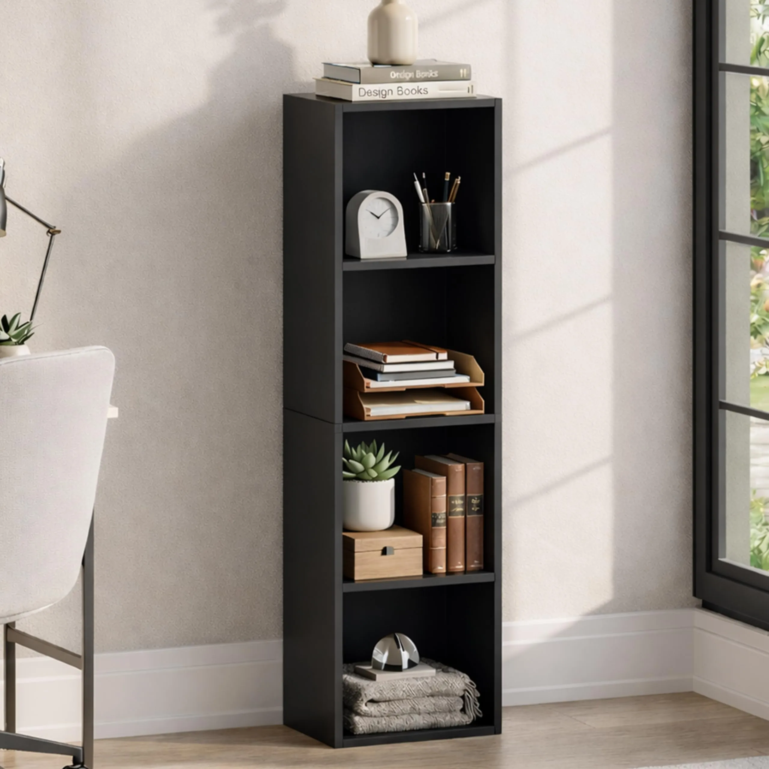 Vida Designs Oxford Libreria a Cubo 4 Ripiani, H106xW32xD24cm (Nero) - immagine 8