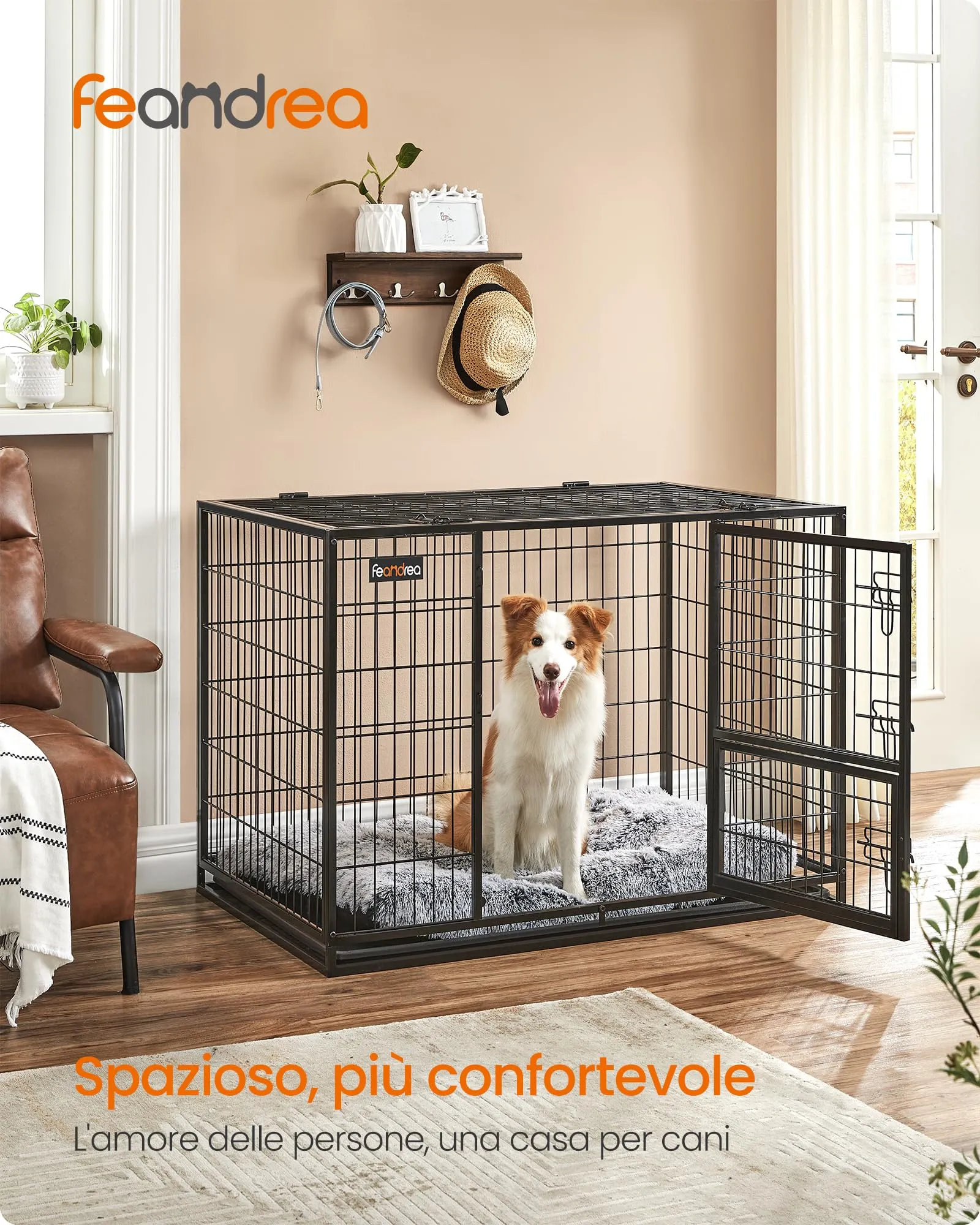 Feandrea Gabbia per Cani XL, 107 x 70 x 75 cm, Doppia Porta Rimovibile, Nero PPD001B01 - immagine 2