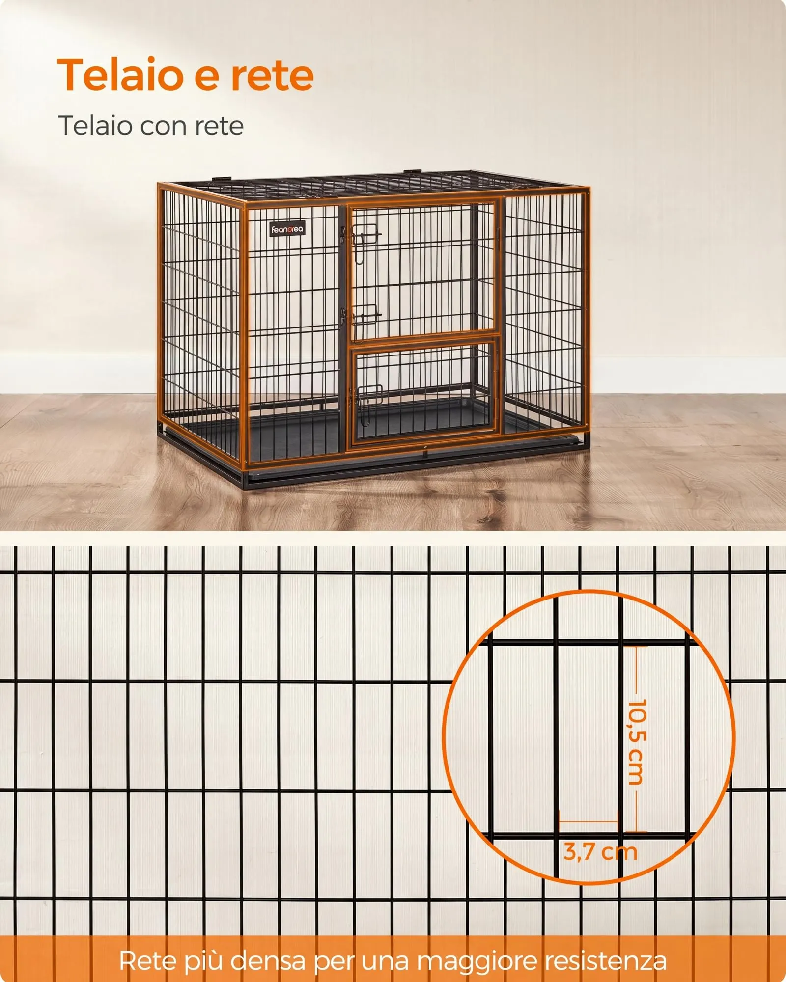 Feandrea Gabbia per Cani XL, 107 x 70 x 75 cm, Doppia Porta Rimovibile, Nero PPD001B01 - immagine 3