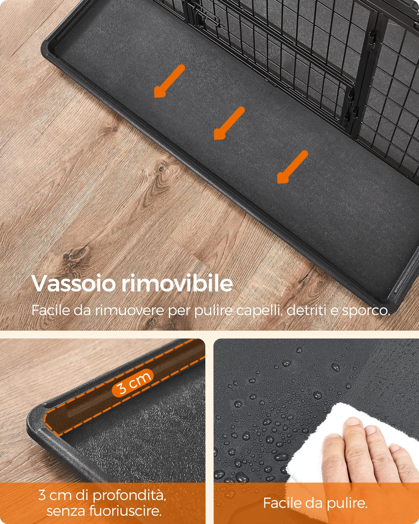 Feandrea Gabbia per Cani XL, 107 x 70 x 75 cm, Doppia Porta Rimovibile, Nero PPD001B01 - immagine 8