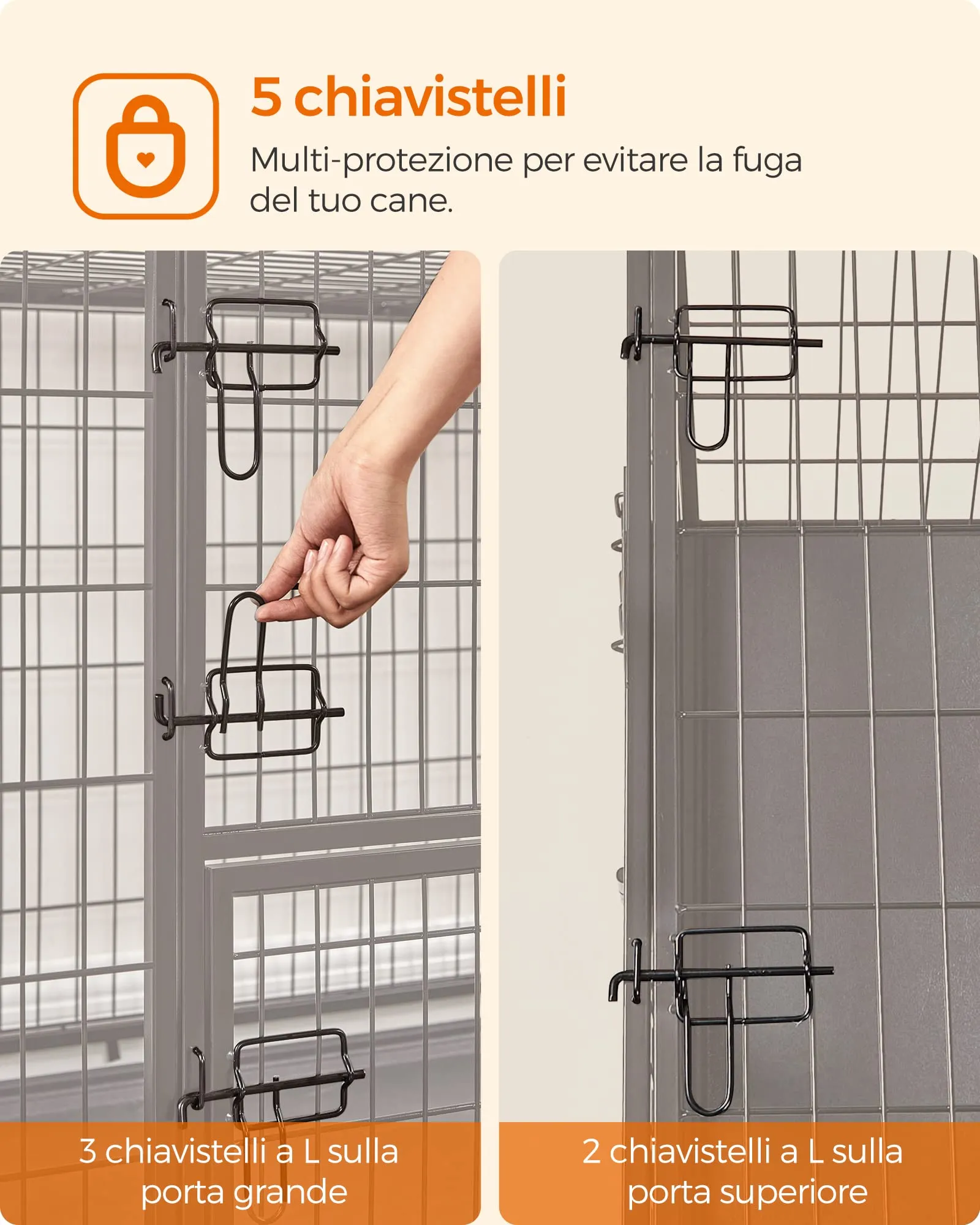 Feandrea Gabbia per Cani XL, 107 x 70 x 75 cm, Doppia Porta Rimovibile, Nero PPD001B01 - immagine 9