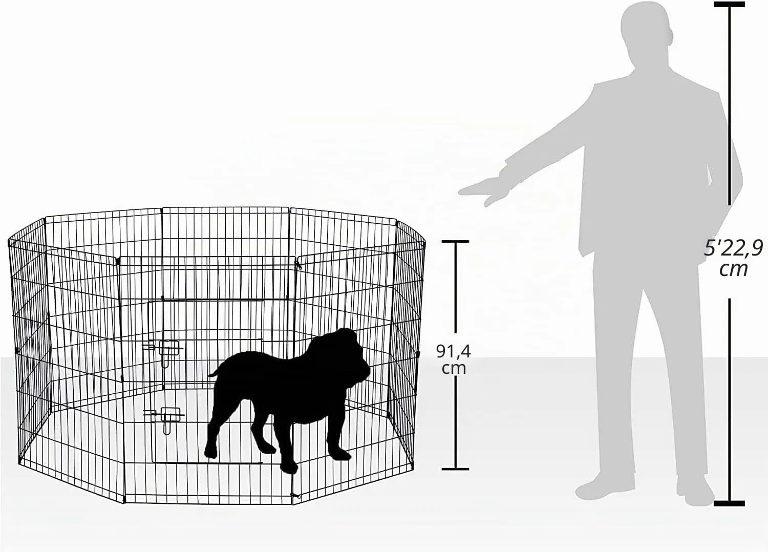 Bunny Business Box a 8 pannelli pieghevole per cani, cuccioli, gatti e conigli, nero, grande - immagine 3