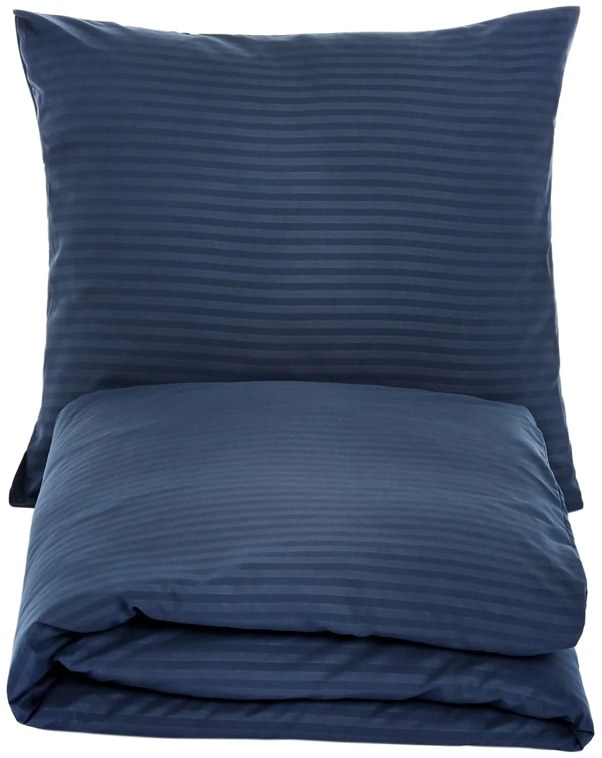 Amazon Basics Set Copripiumino Singolo in Microfibra, 2 Pezzi, 135 x 200 cm e Federa 80 x 80 cm, Blu Navy a Righe - immagine 3