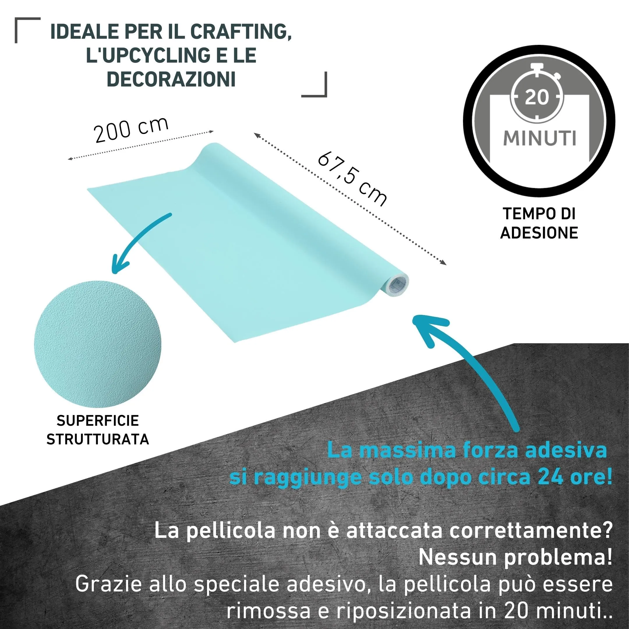 Venilia Pellicola Adesiva, Turchese Blu Opale Acquamarina, 67,5cm x 2m, Spessore 160μ, PVC senza ftalati - immagine 2
