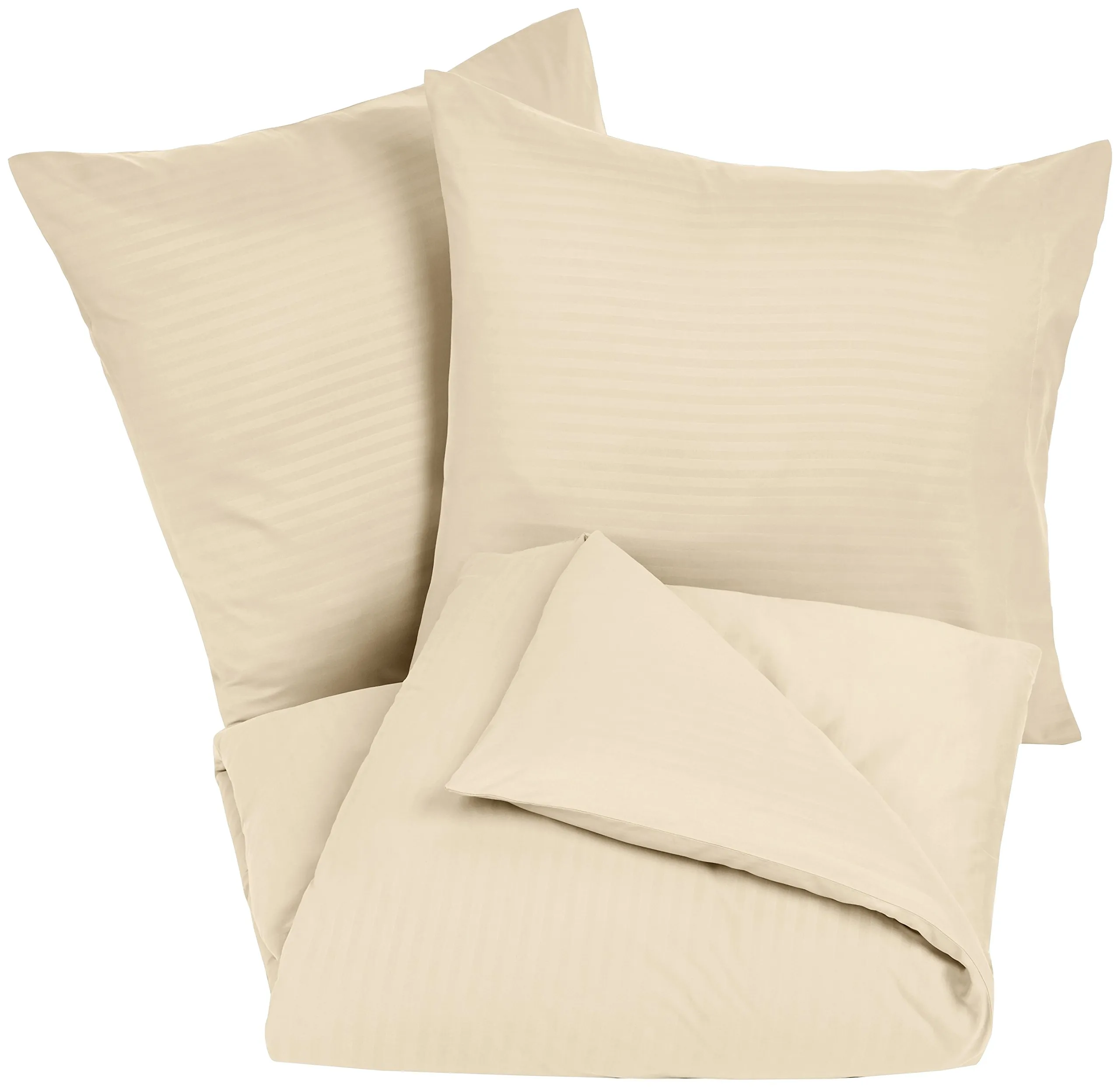 Amazon Basics Set Copripiumino Matrimoniale in Microfibra, 3 Pezzi, 260 x 240 cm e 2 Federe da 65 x 65 cm, Beige a Righe - immagine 3