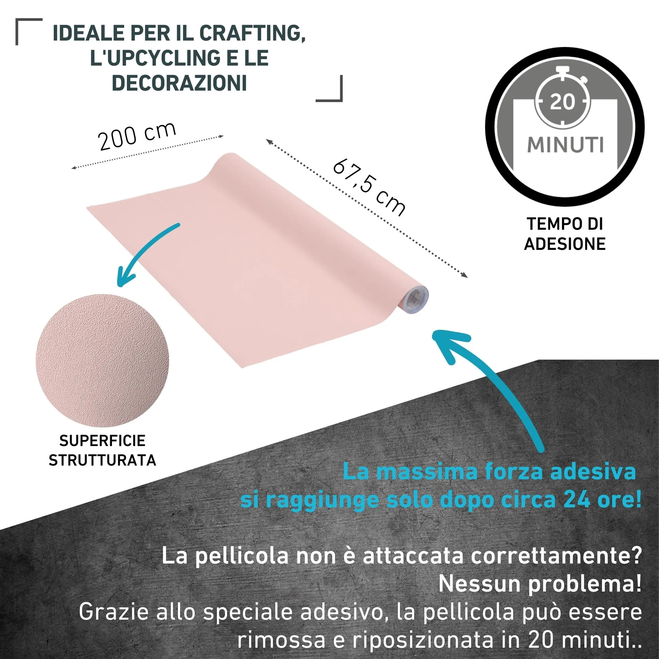 Venilia Pellicola adesiva, Rosa cipria Rosa chiaro, 67,5cm x 2m, Spessore 160μ, PVC senza ftalati - immagine 2