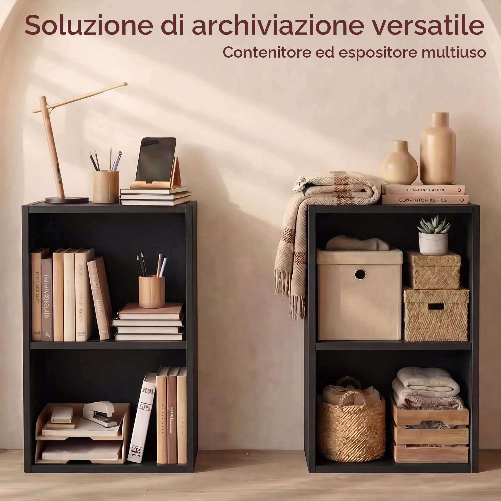 Vida Designs Oxford Libreria a Cubo 2 Ripiani, H54xW32xD24cm (Nero) - immagine 3