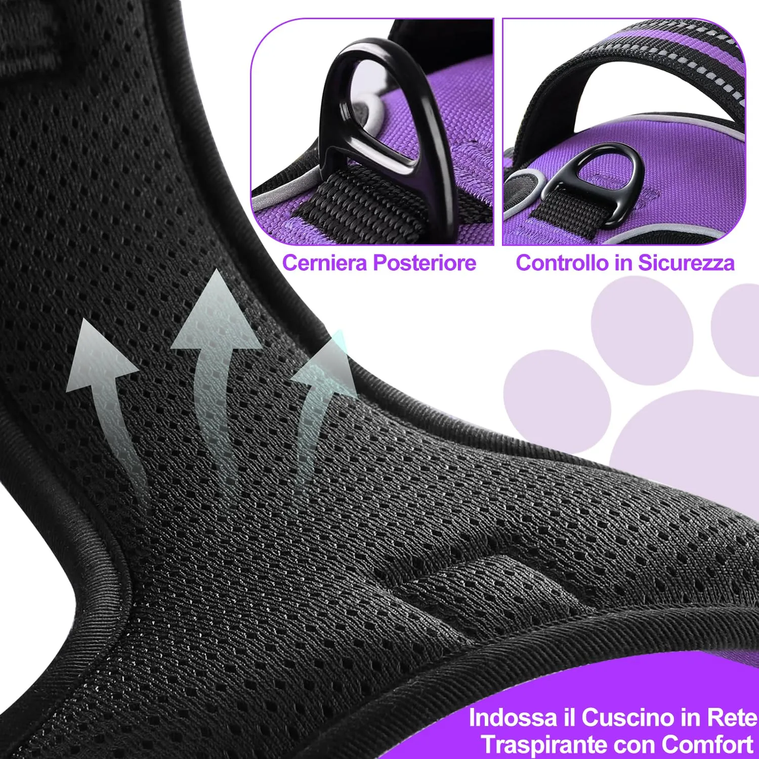 CUEMOON Pettorina per Cani Anti Tiro Riflettente, Viola, L - immagine 4