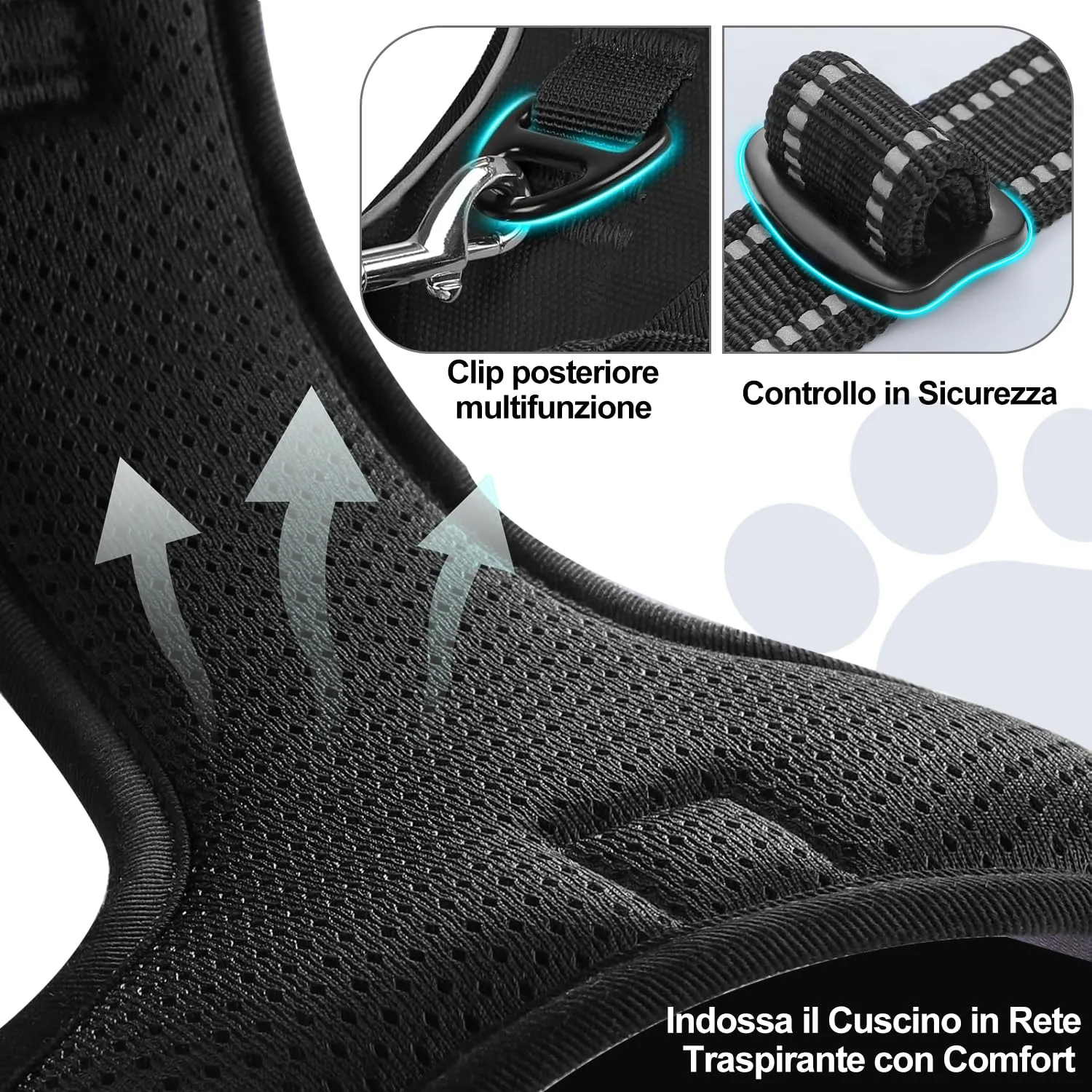 CUEMOON Pettorina per Cani Anti Tiro Riflettente, Nero, S - immagine 4