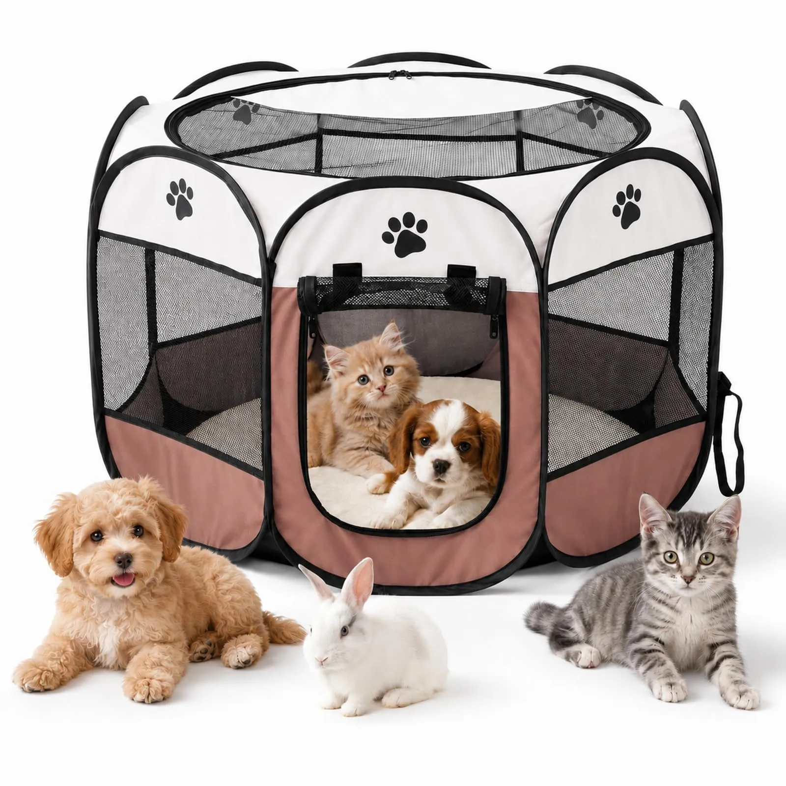 Qnbonrich Recinto Pieghevole per Cuccioli, 74 x 74 x 43 cm, Caffè - immagine 1