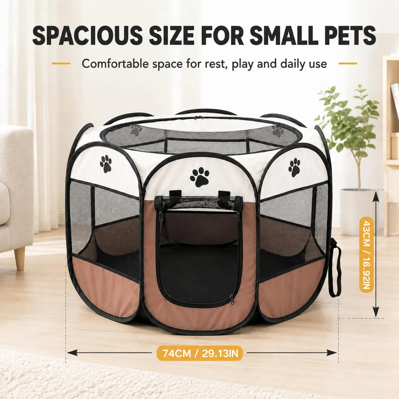Qnbonrich Recinto Pieghevole per Cuccioli, 74 x 74 x 43 cm, Caffè - immagine 2