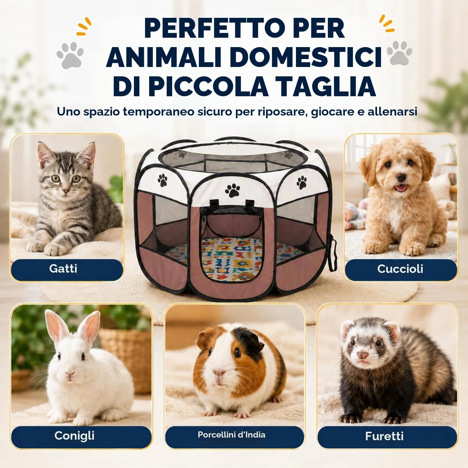 Qnbonrich Recinto Pieghevole per Cuccioli, 74 x 74 x 43 cm, Caffè - immagine 5