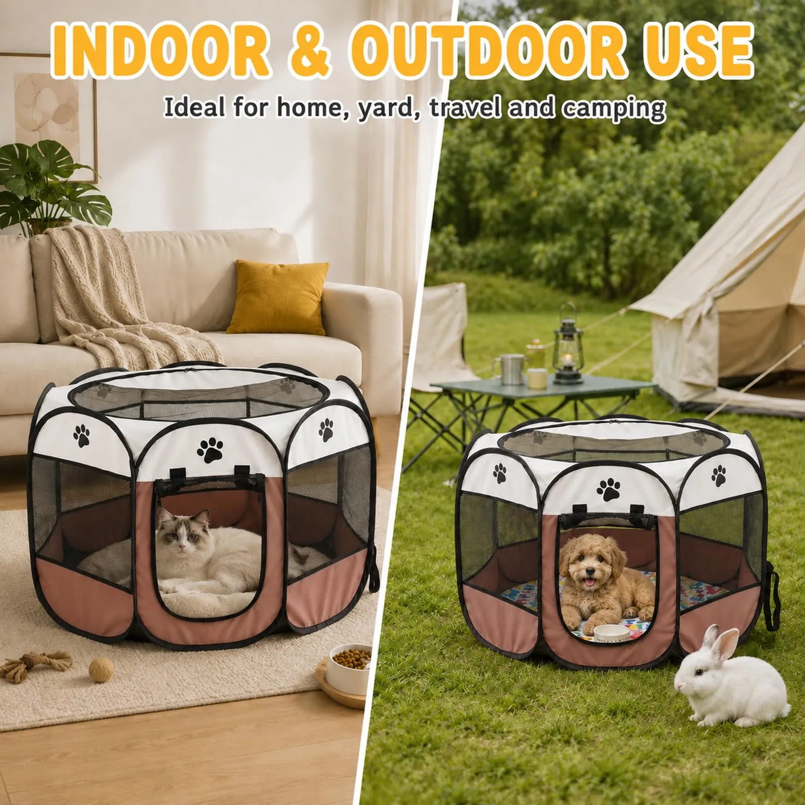 Qnbonrich Recinto Pieghevole per Cuccioli, 74 x 74 x 43 cm, Caffè - immagine 7