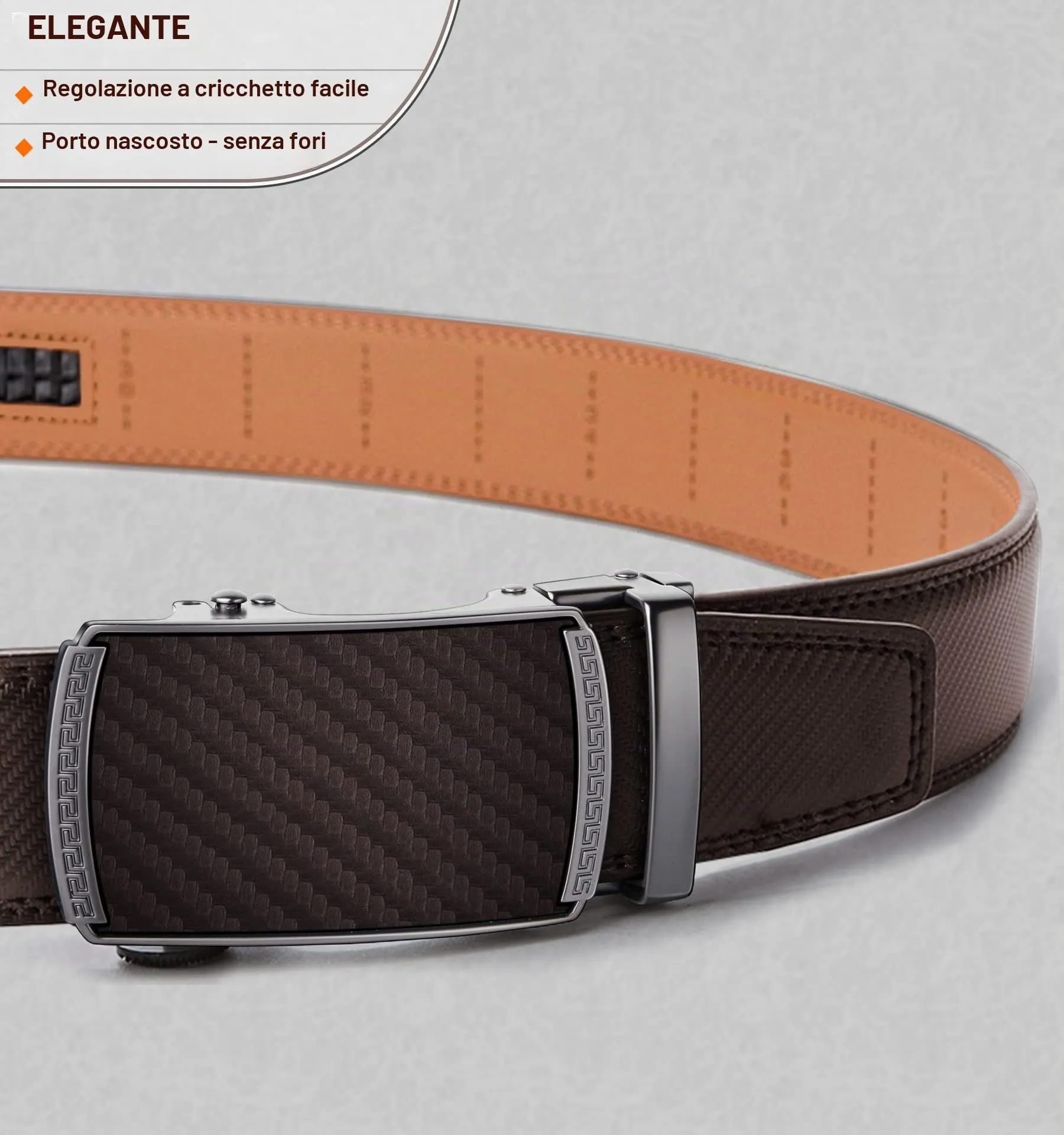 BULLIANT Cintura Uomo in Pelle con Fibbia Automatica a Cricchetto 35mm, Marrone Scuro, 105cm - immagine 2