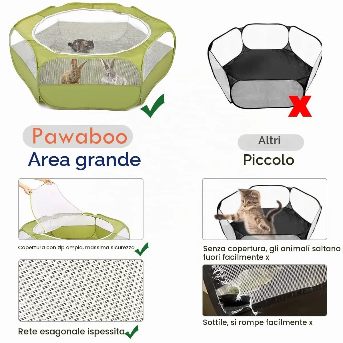 Pawaboo Recinto per Piccoli Animali con Zip, Verde - immagine 3