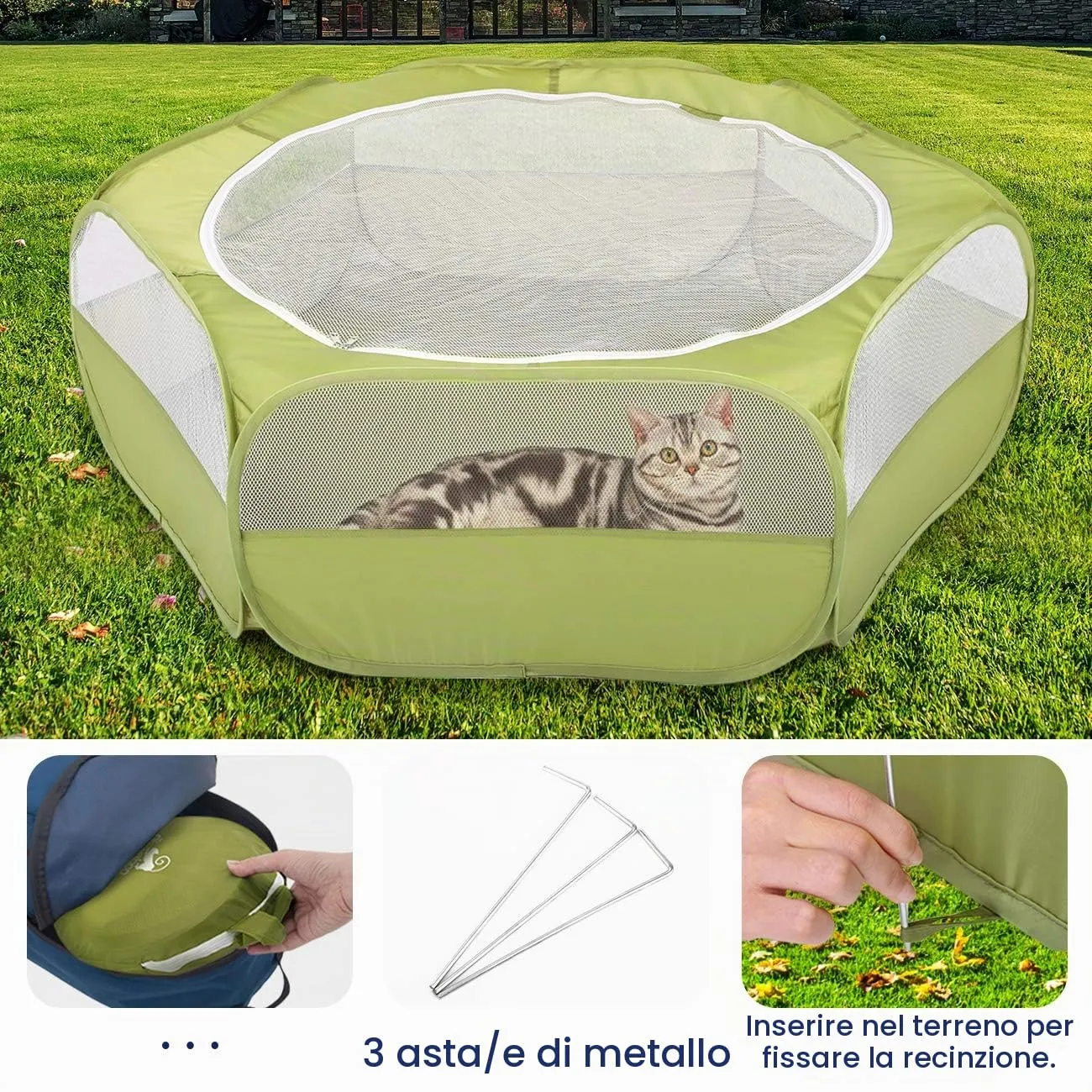 Pawaboo Recinto per Piccoli Animali con Zip, Verde - immagine 5