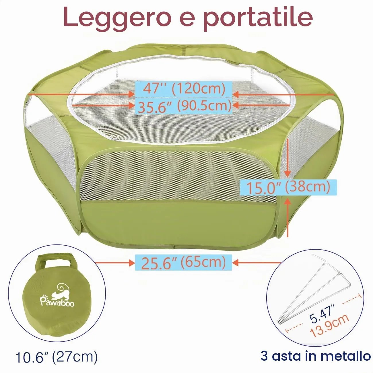 Pawaboo Recinto per Piccoli Animali con Zip, Verde - immagine 6