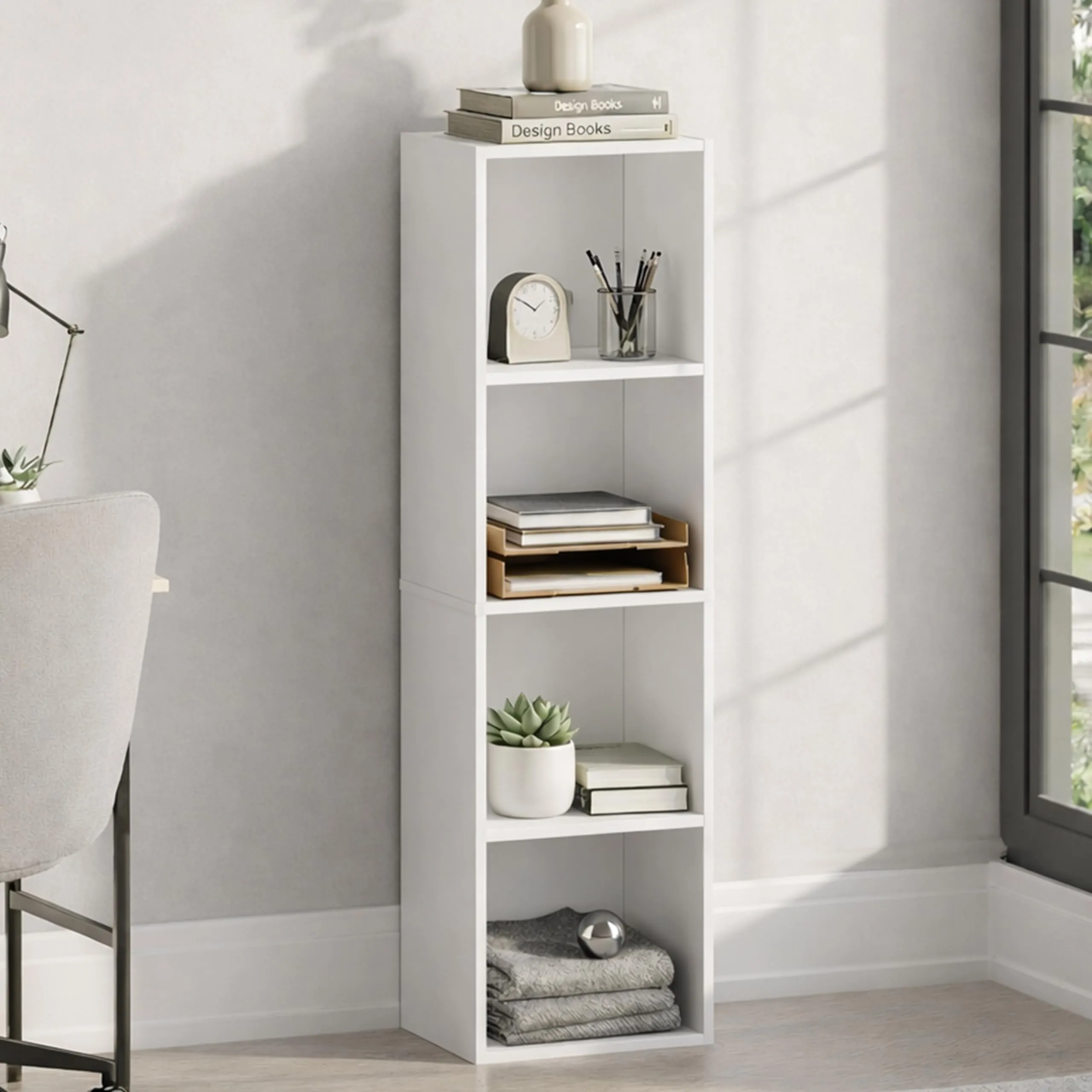 Vida Designs Oxford Libreria a cubi a 4 ripiani in Legno, Bianco - immagine 7