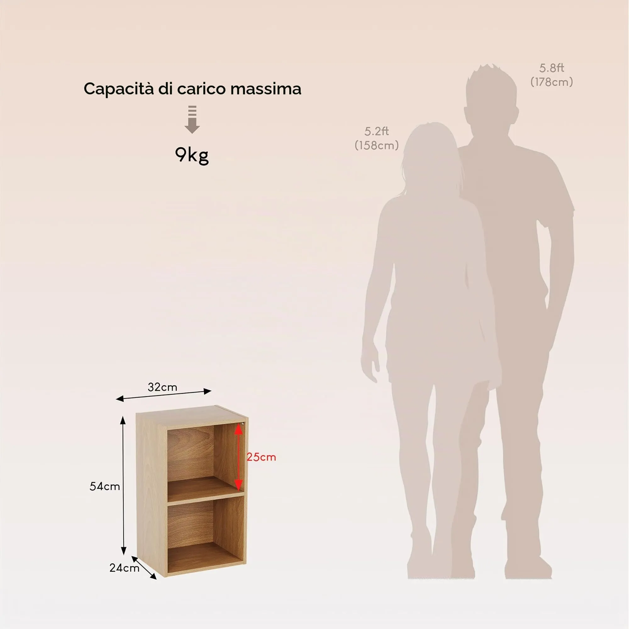 Vida Designs Oxford Libreria a Cubo 2 Ripiani, H54xW32xD24cm (Rovere) - immagine 3