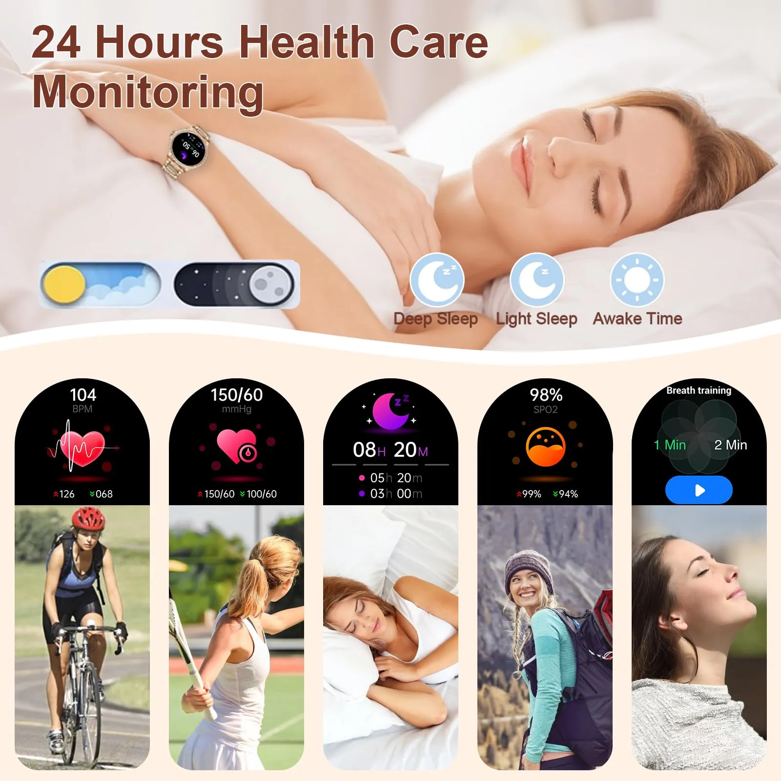fitonyo Smartwatch Donna Diamond 1.32'' con Chiamate Bluetooth, Cardiofrequenzimetro, SpO2 e Monitoraggio del Sonno per iOS e Android - immagine 4
