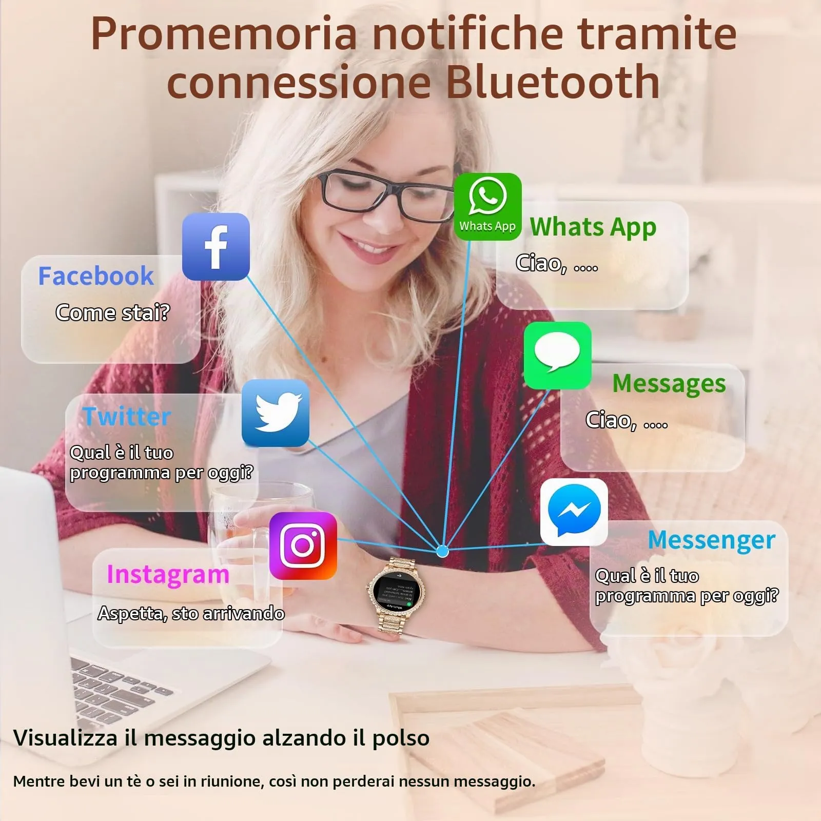fitonyo Smartwatch Donna Diamond 1.32'' con Chiamate Bluetooth, Cardiofrequenzimetro, SpO2 e Monitoraggio del Sonno per iOS e Android - immagine 5