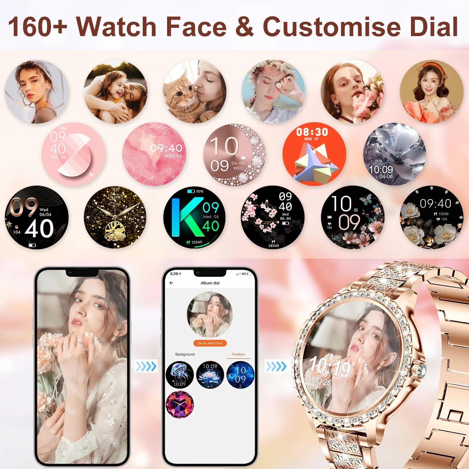 fitonyo Smartwatch Donna Diamond 1.32'' con Chiamate Bluetooth, Cardiofrequenzimetro, SpO2 e Monitoraggio del Sonno per iOS e Android - immagine 7