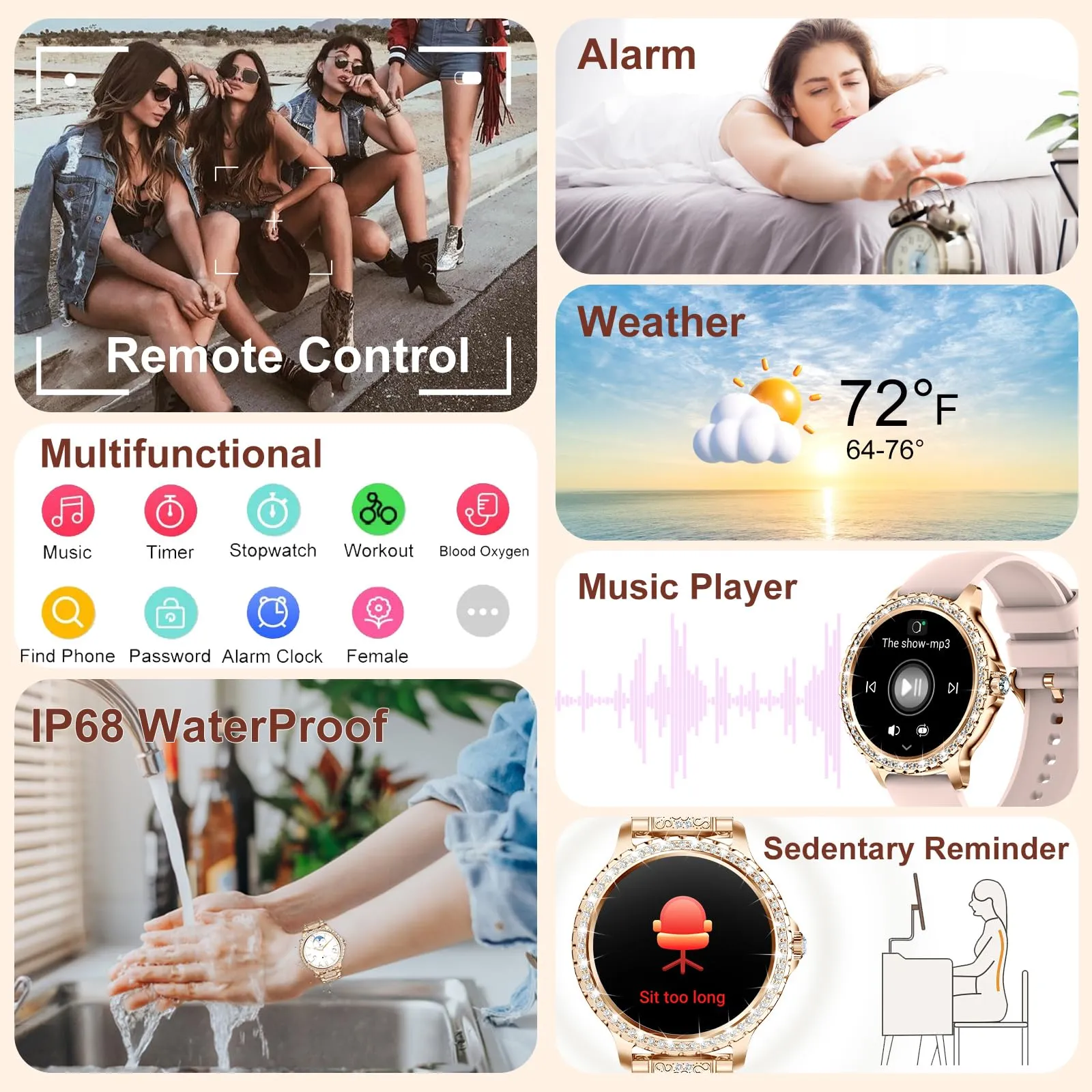 fitonyo Smartwatch Donna Diamond 1.32'' con Chiamate Bluetooth, Cardiofrequenzimetro, SpO2 e Monitoraggio del Sonno per iOS e Android - immagine 8
