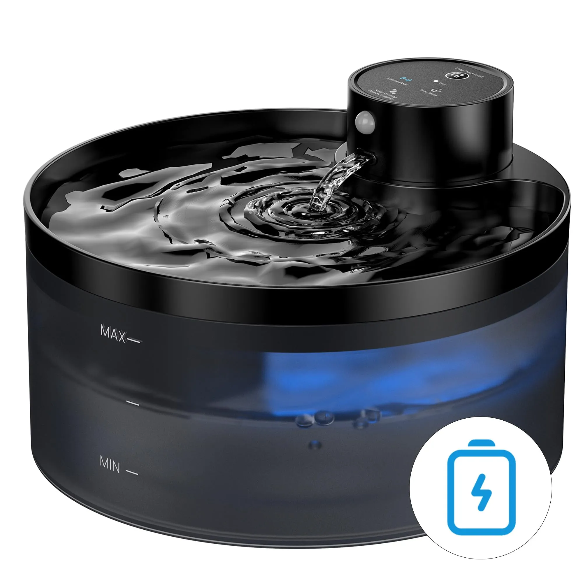GIOTOHUN Fontanella per Gatti Senza Fili con Sensore di Movimento, 3.2L, Batteria 4200 mAh Ricaricabile, Nero - immagine 1
