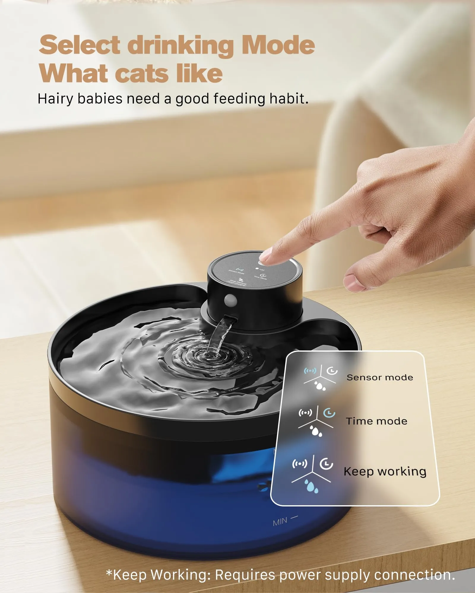 GIOTOHUN Fontanella per Gatti Senza Fili con Sensore di Movimento, 3.2L, Batteria 4200 mAh Ricaricabile, Nero - immagine 3