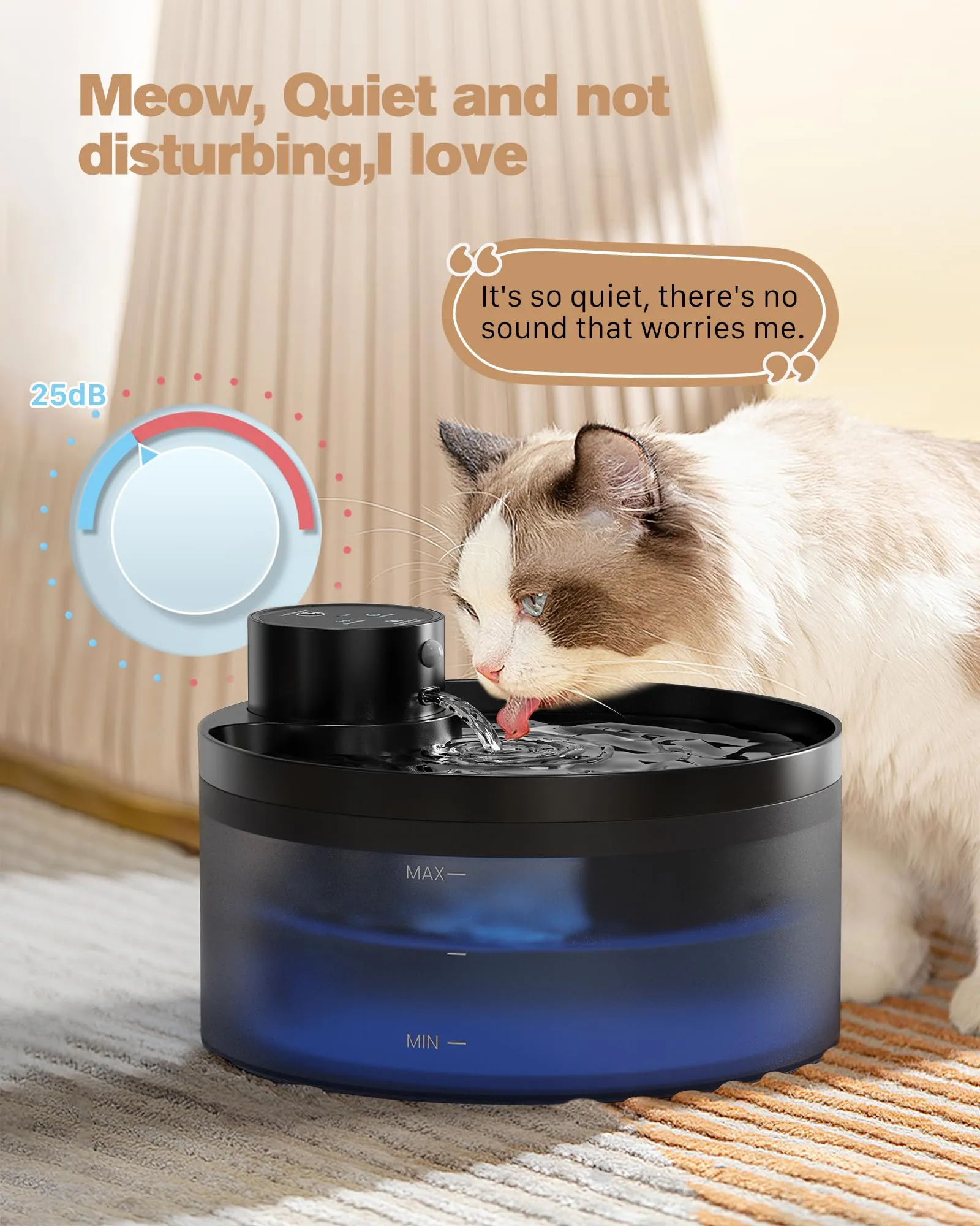 GIOTOHUN B1-Pro Fontanella per Gatti senza Fili, 3.2 L, Sensore di Movimento, Batteria 4200 mAh, 6 Filtri e 3 Spugne, senza BPA - immagine 6