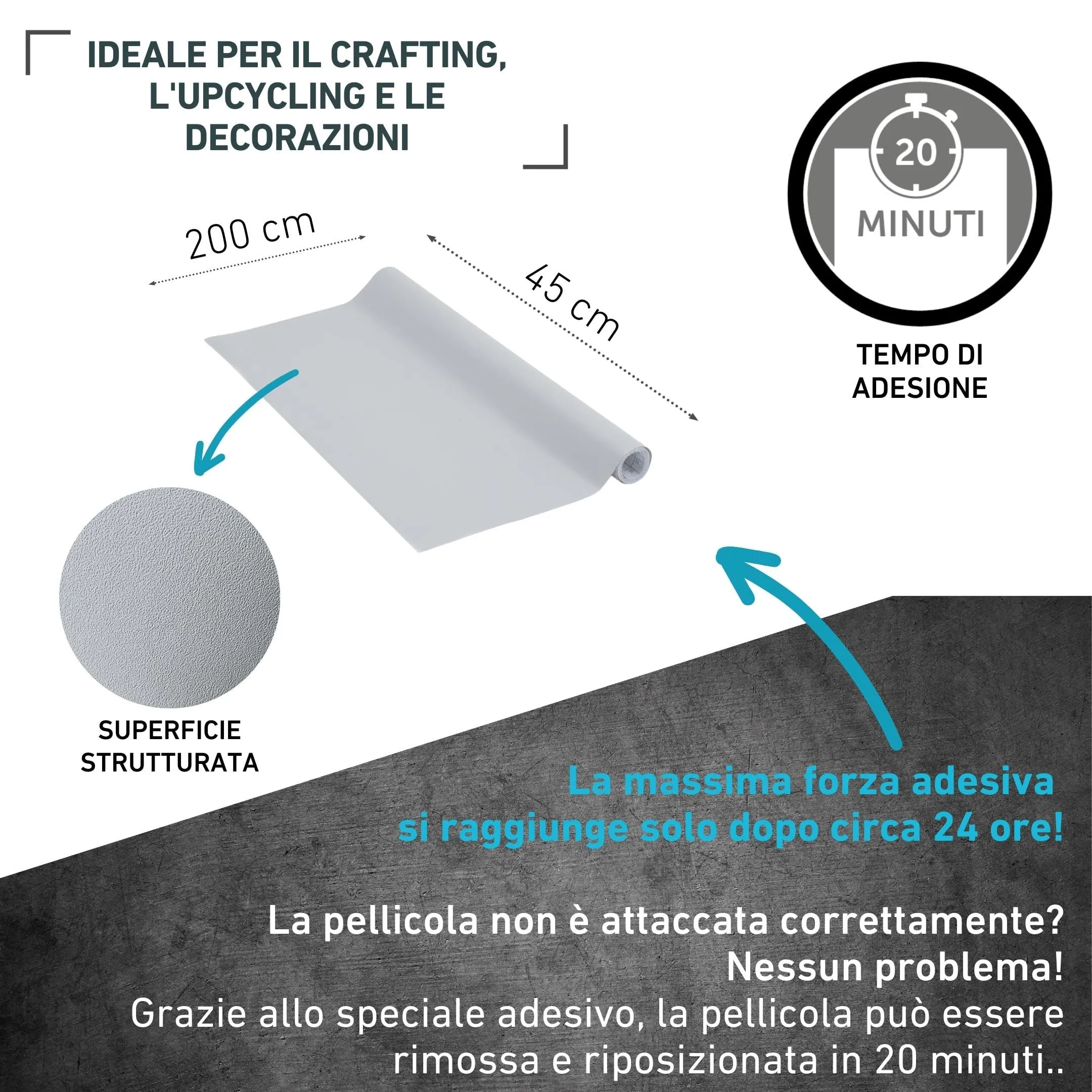 Venilia Pellicola Adesiva Grigio Nuvola, 45cm x 2m, PVC senza ftalati - immagine 2