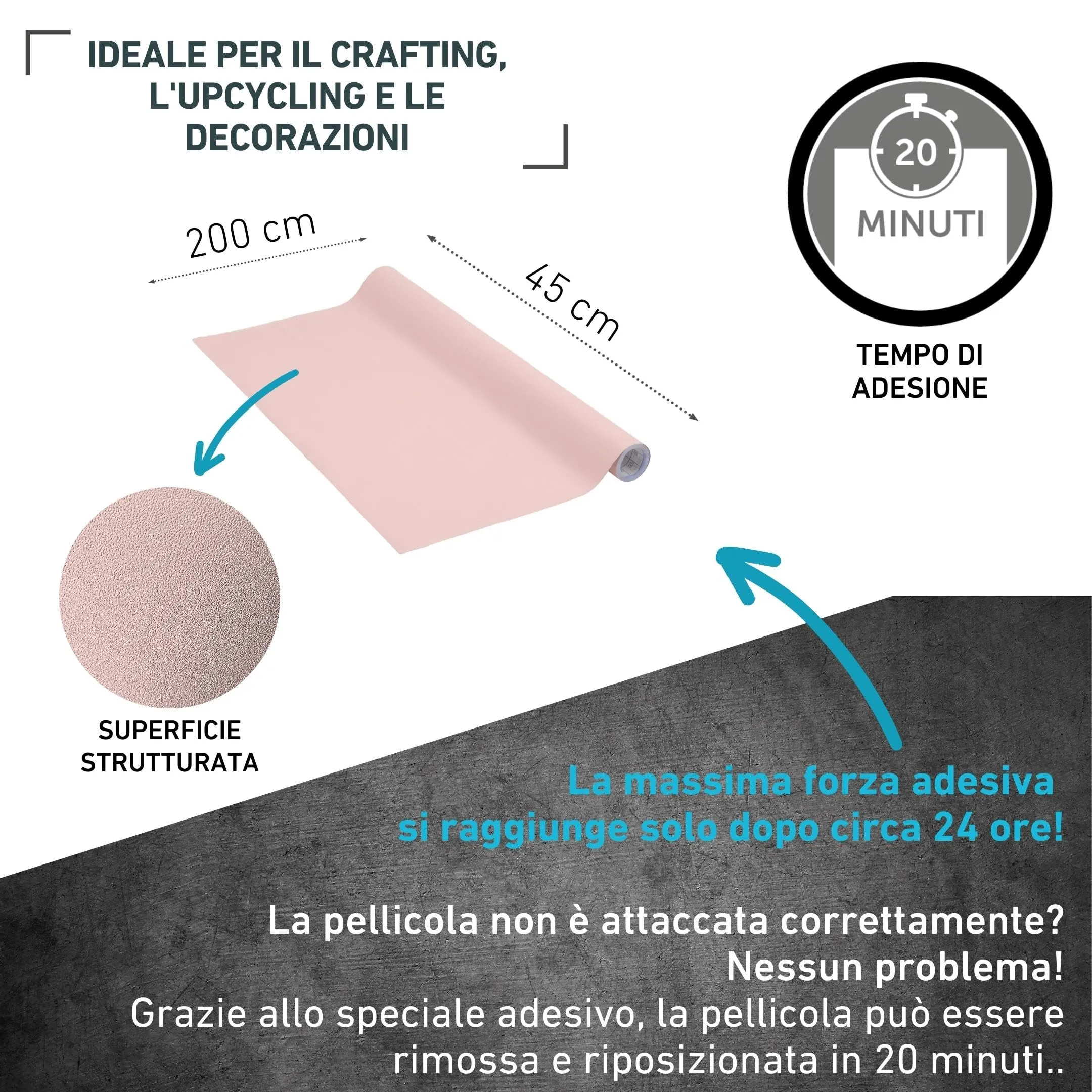 Venilia Pellicola Adesiva, Rosa Chiaro, 45cm x 2m, 160μ, PVC senza ftalati - immagine 2