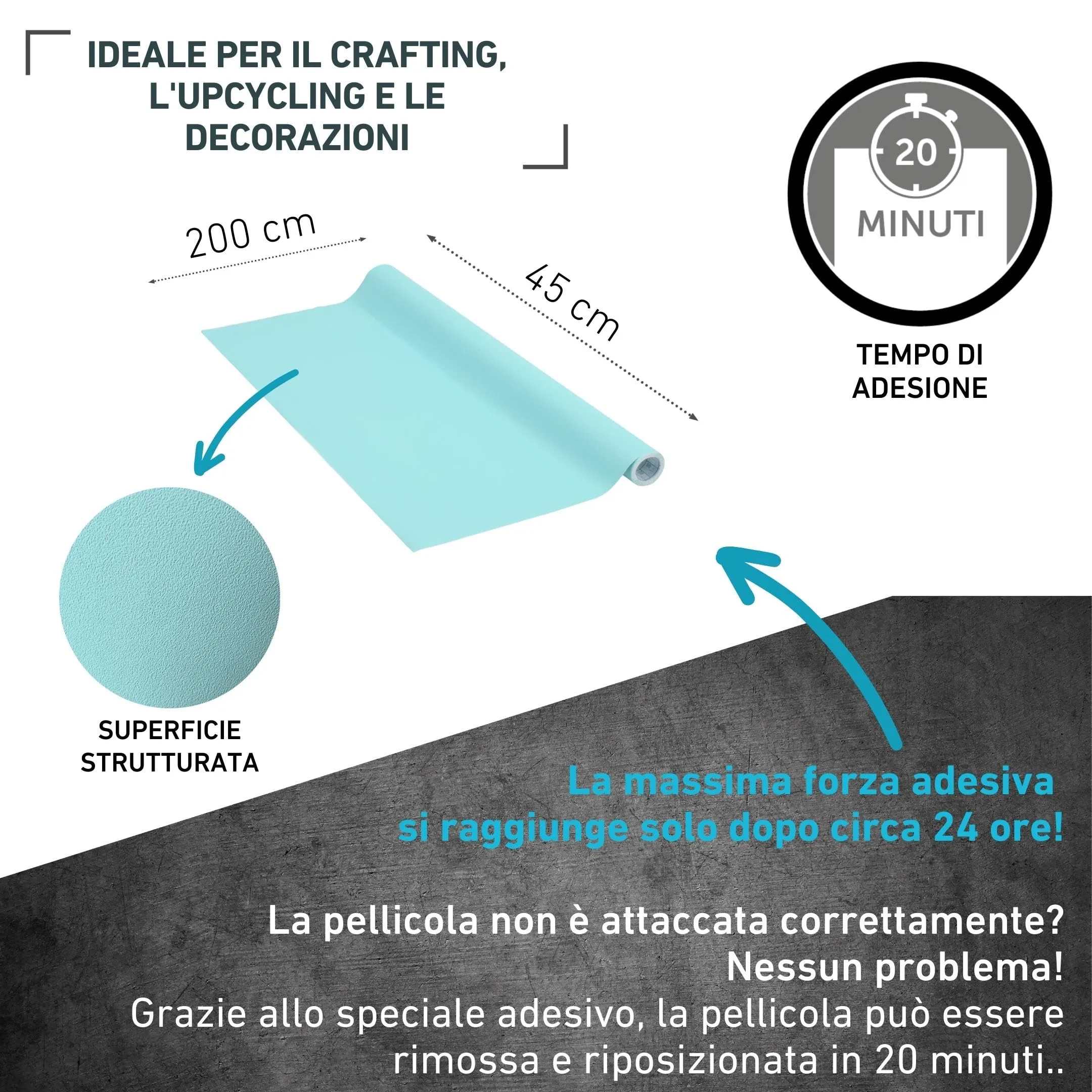 Venilia Pellicola Adesiva, Blu Opale Turchese Acquamarina, 45cm x 2m, 160μ, PVC senza ftalati - immagine 2