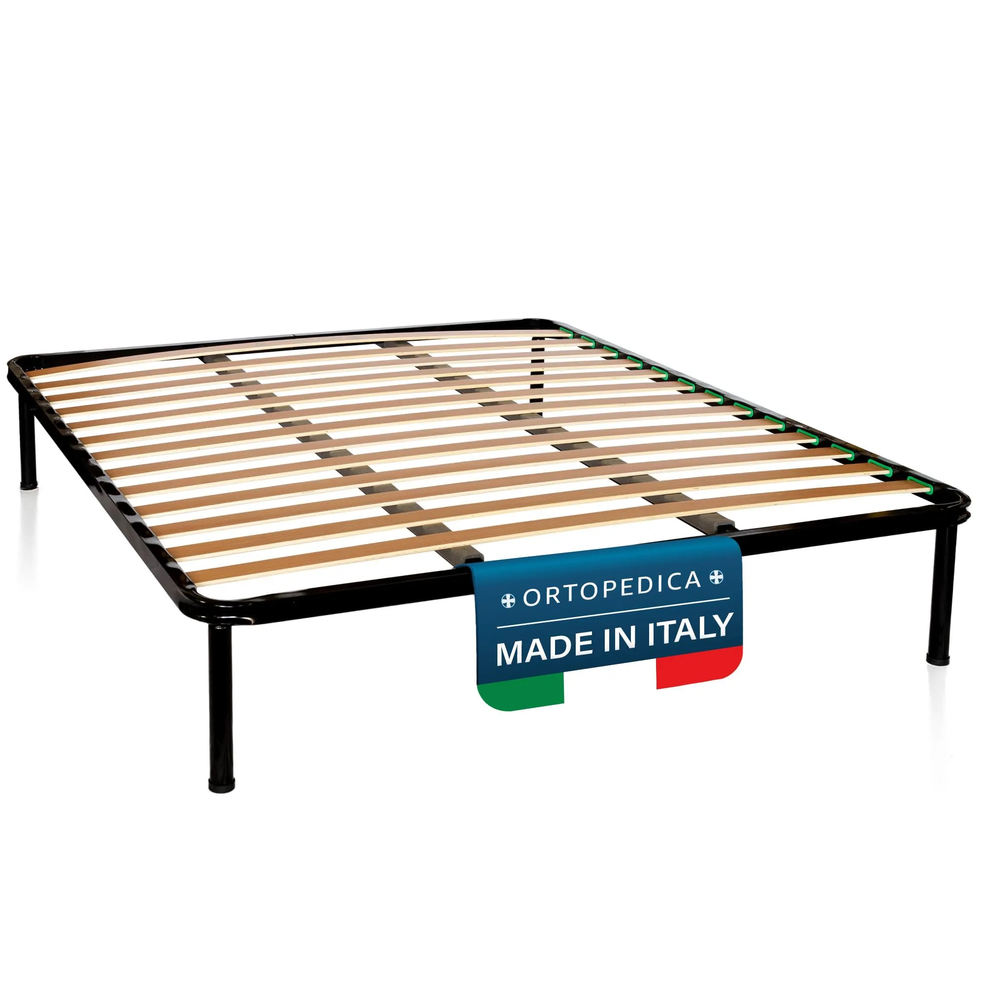 Dolci Sogni Rete Letto Matrimoniale Ortopedica 160x190 a Doghe in Legno con Doppia Barra Centrale e Struttura in Ferro, Made in Italy - immagine 1