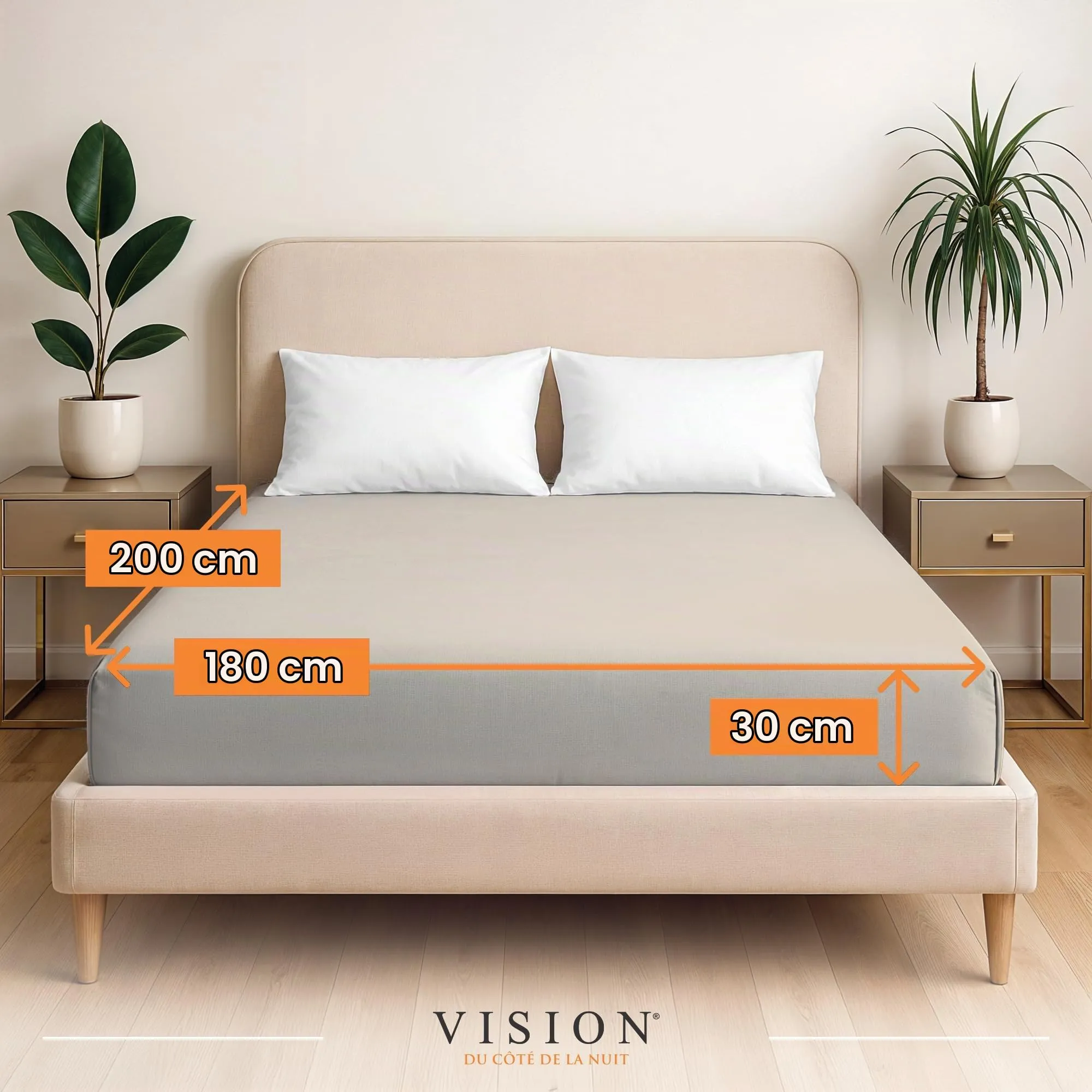 VISION Lenzuolo con angoli 100% cotone, Letto matrimoniale (180 x 200 cm), Beige - immagine 2